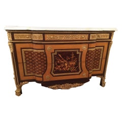 French Regence Style Gilt Bronze Mounted Mahogany, White Marble-Top Commode