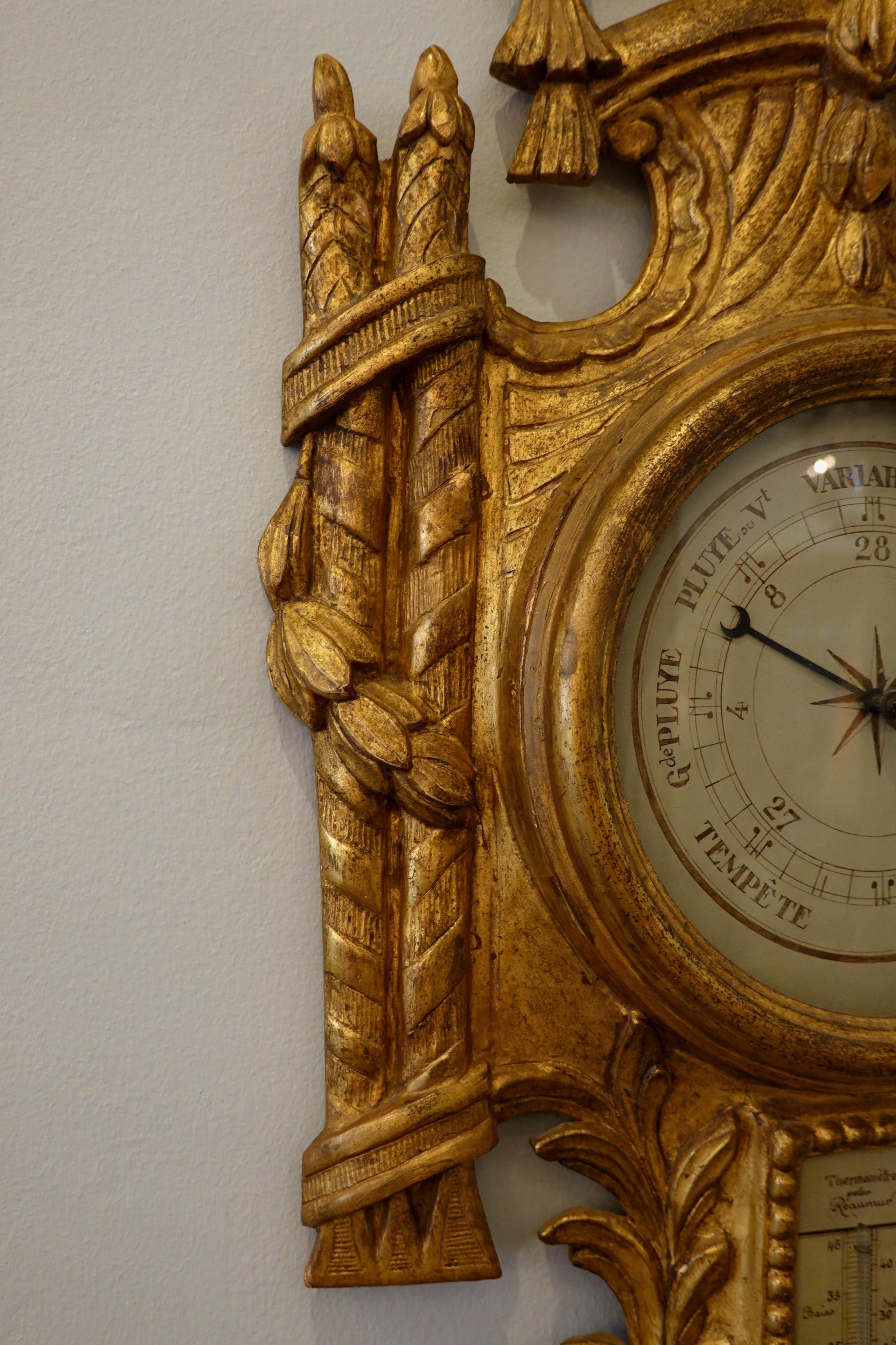 French Regence Style Giltwood Barometer In Good Condition For Sale In Pembroke, MA