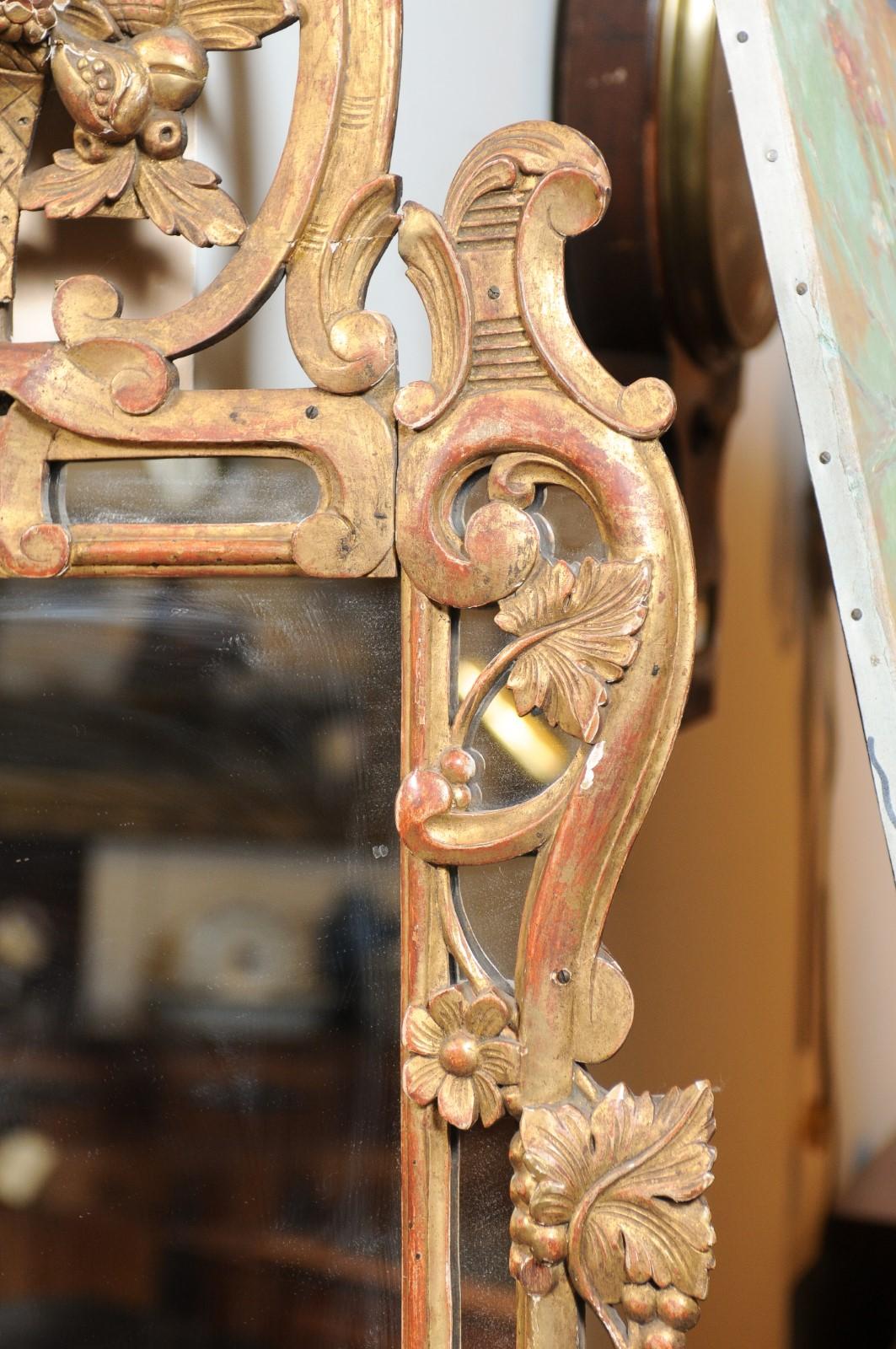 French Regence Style Giltwood Mirror with Carved Urn Crest & Foliage Detail For Sale 6