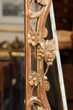 French Regence Style Giltwood Mirror with Carved Urn Crest & Foliage Detail