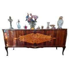 French Regence Style Rosewood Enfilade Sideboard, Marquetry, 1950s