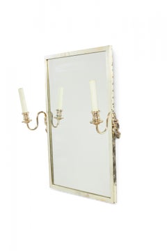 French Regence-Style Silver Wall Mirror with Two Sconce Arms