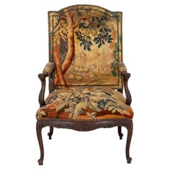 Antique French Regence Style Tapestry Arm Chair
