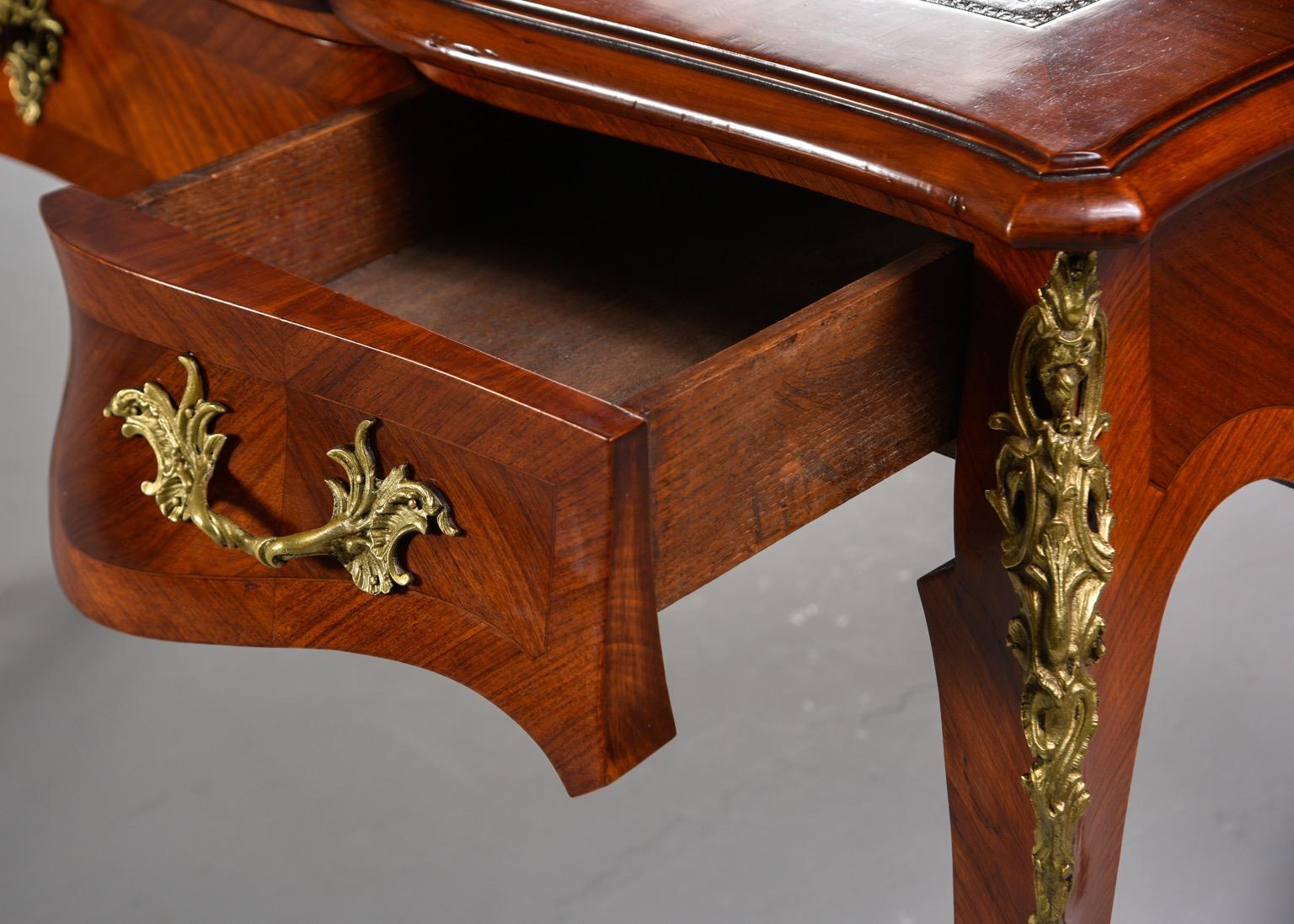 French Regence Style Walnut Desk with New Leather 5
