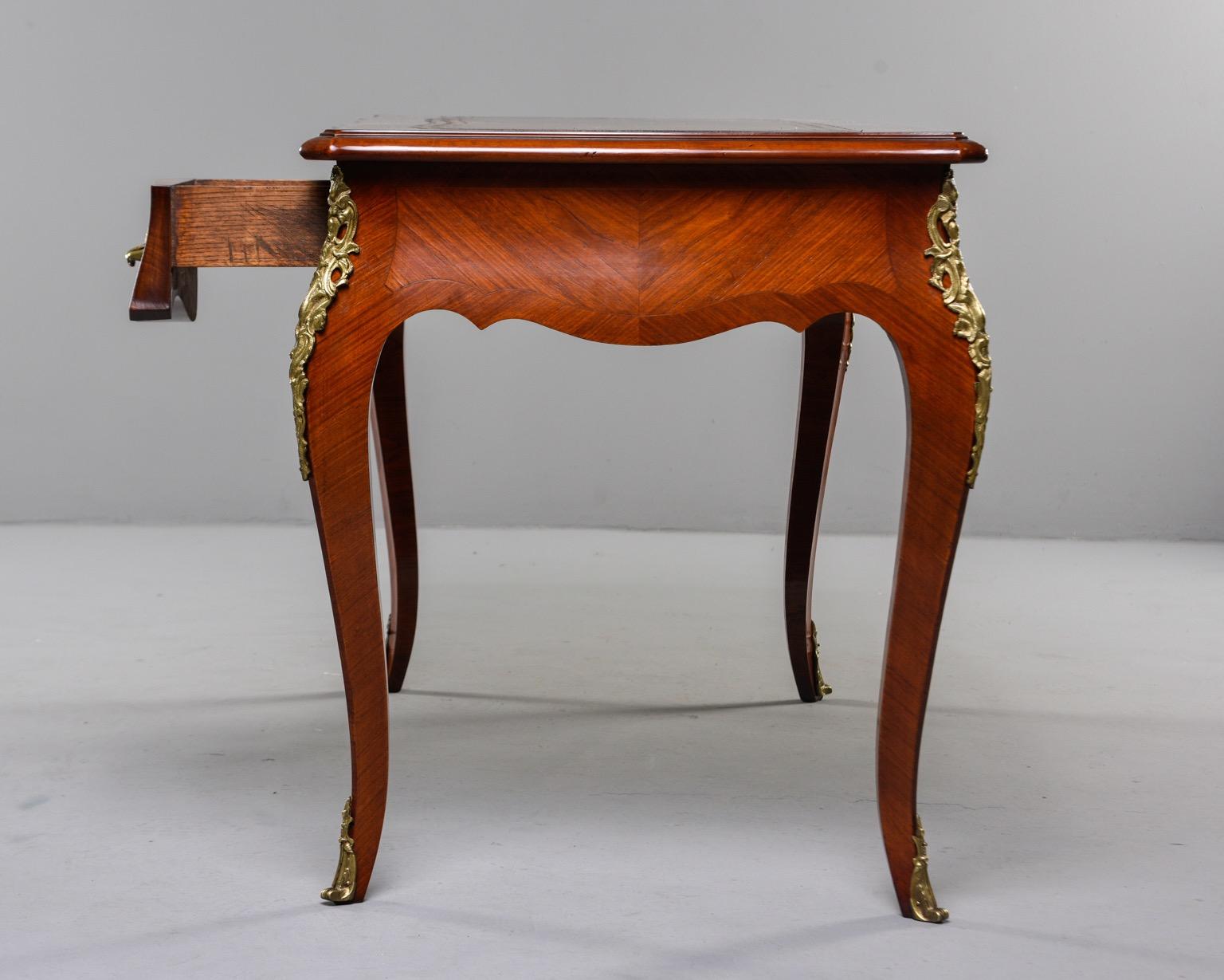 French Regence Style Walnut Desk with New Leather 6