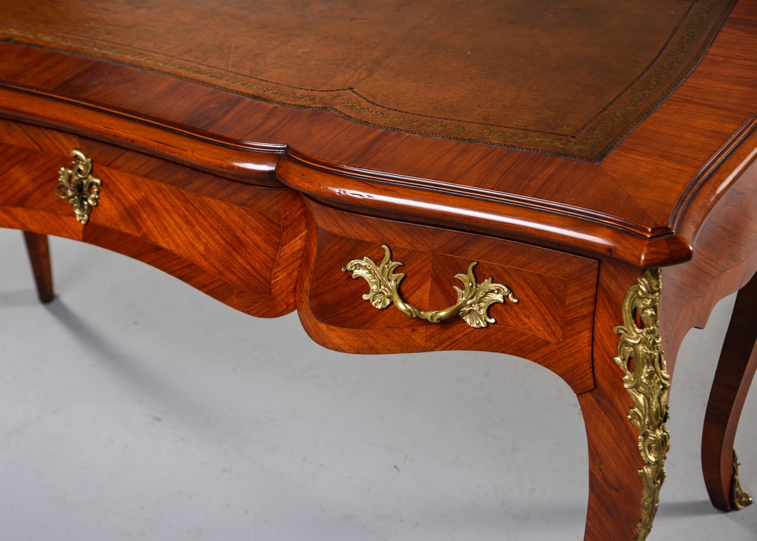 French Regence Style Walnut Desk with New Leather 10