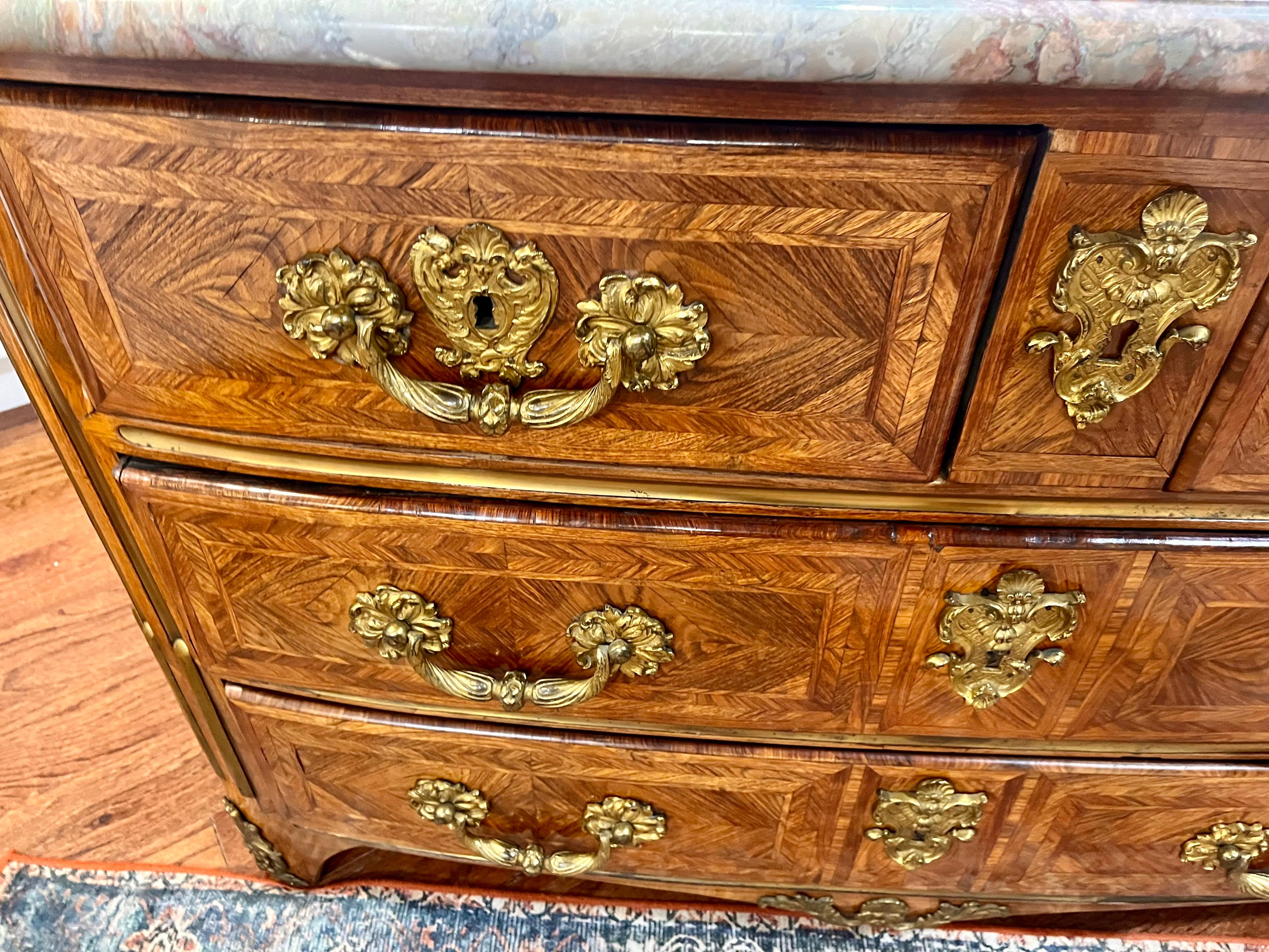 French Regence Tulipwood and Kingwood Parquetry Commode For Sale 8