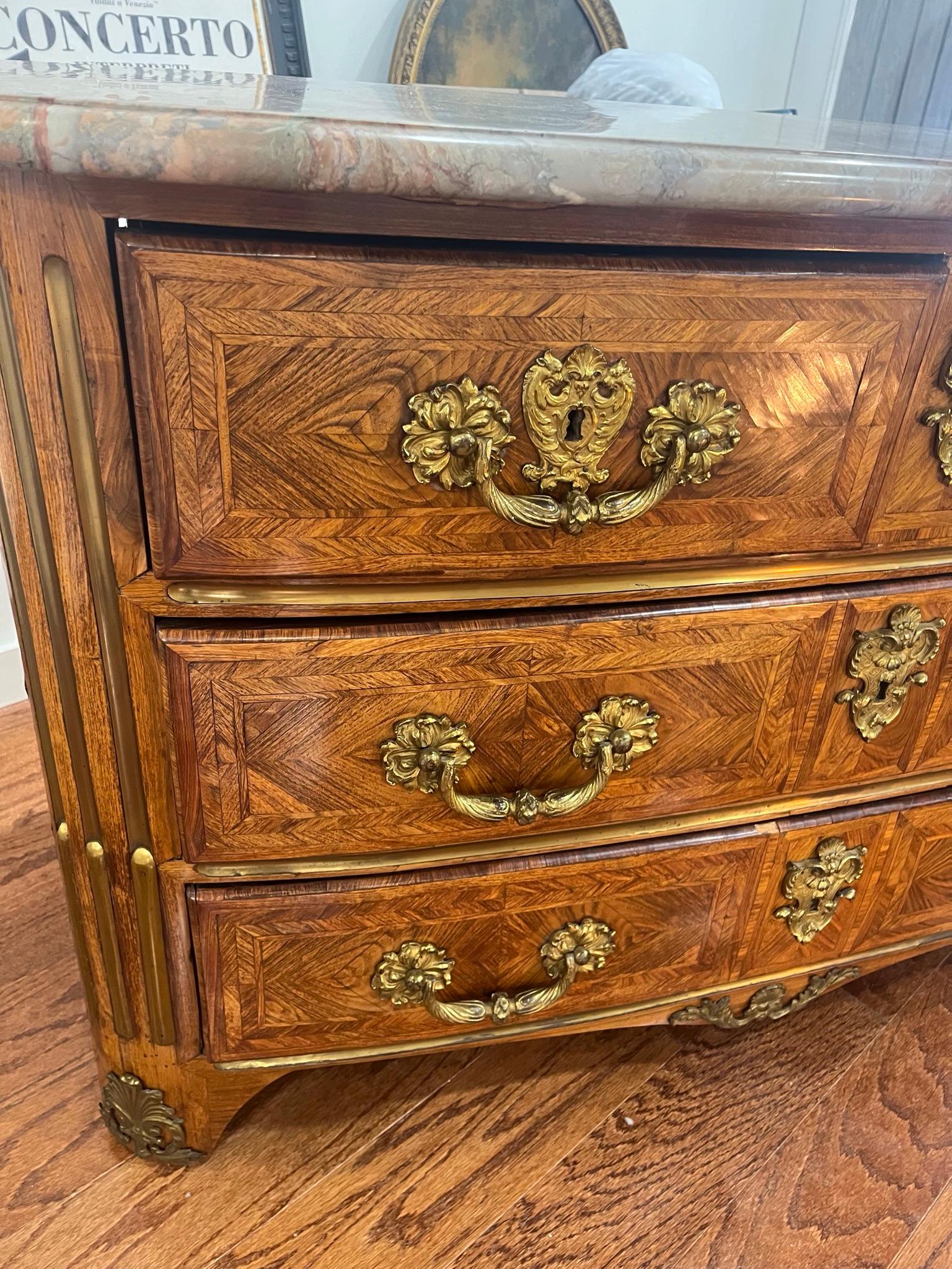 French Regence Tulipwood and Kingwood Parquetry Commode For Sale 1