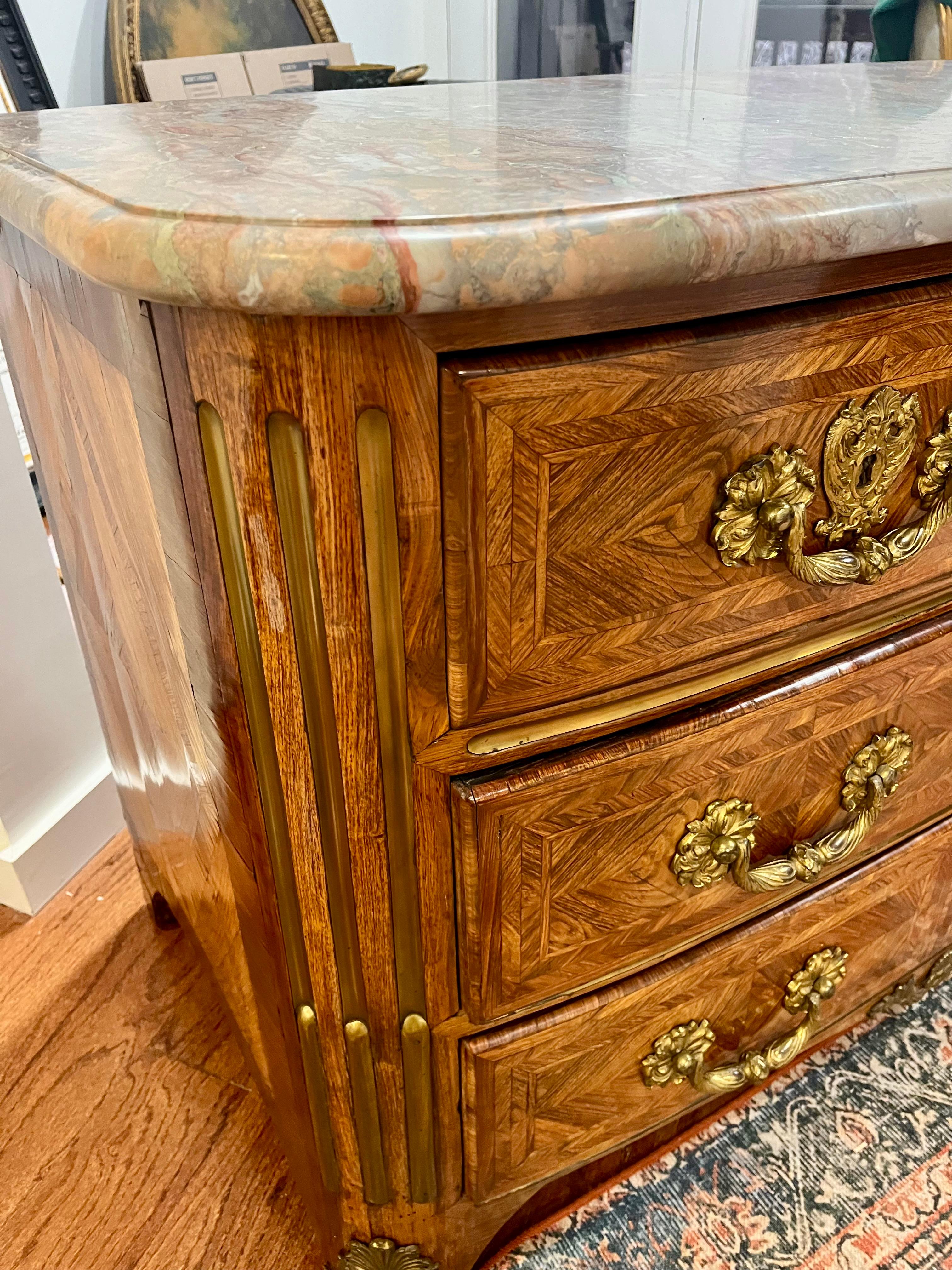 French Regence Tulipwood and Kingwood Parquetry Commode For Sale 3