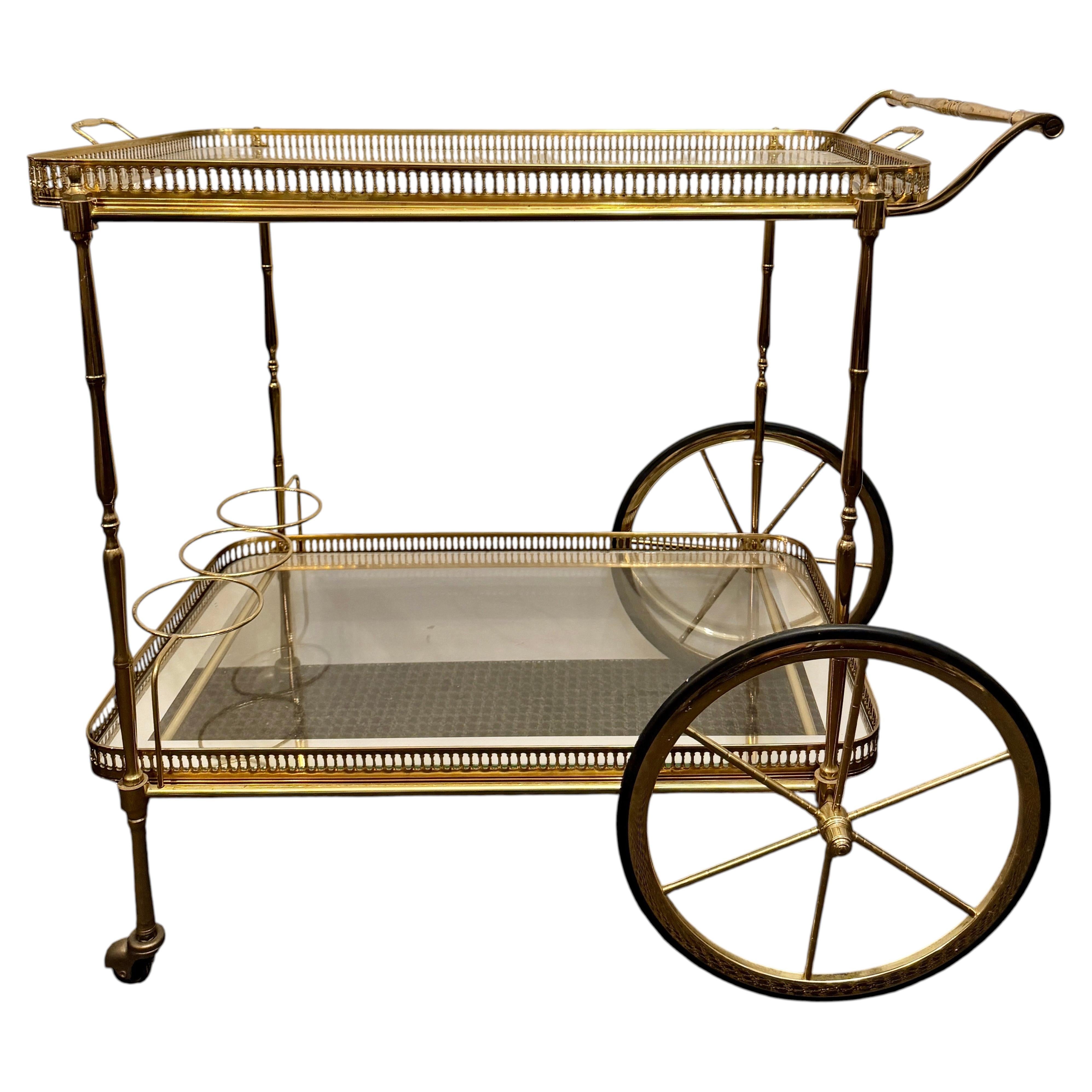 French Regency Brass and Glass Bar Trolley For Sale