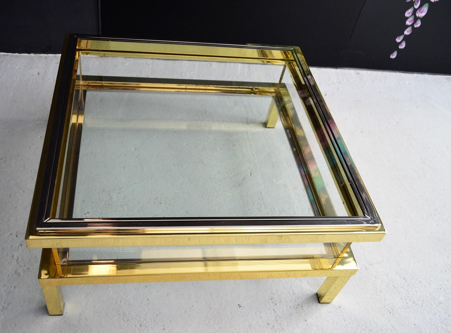 Polished French Regency Brass Coffee Table with Slide-On Showcase by Maison Jansen, 1970s