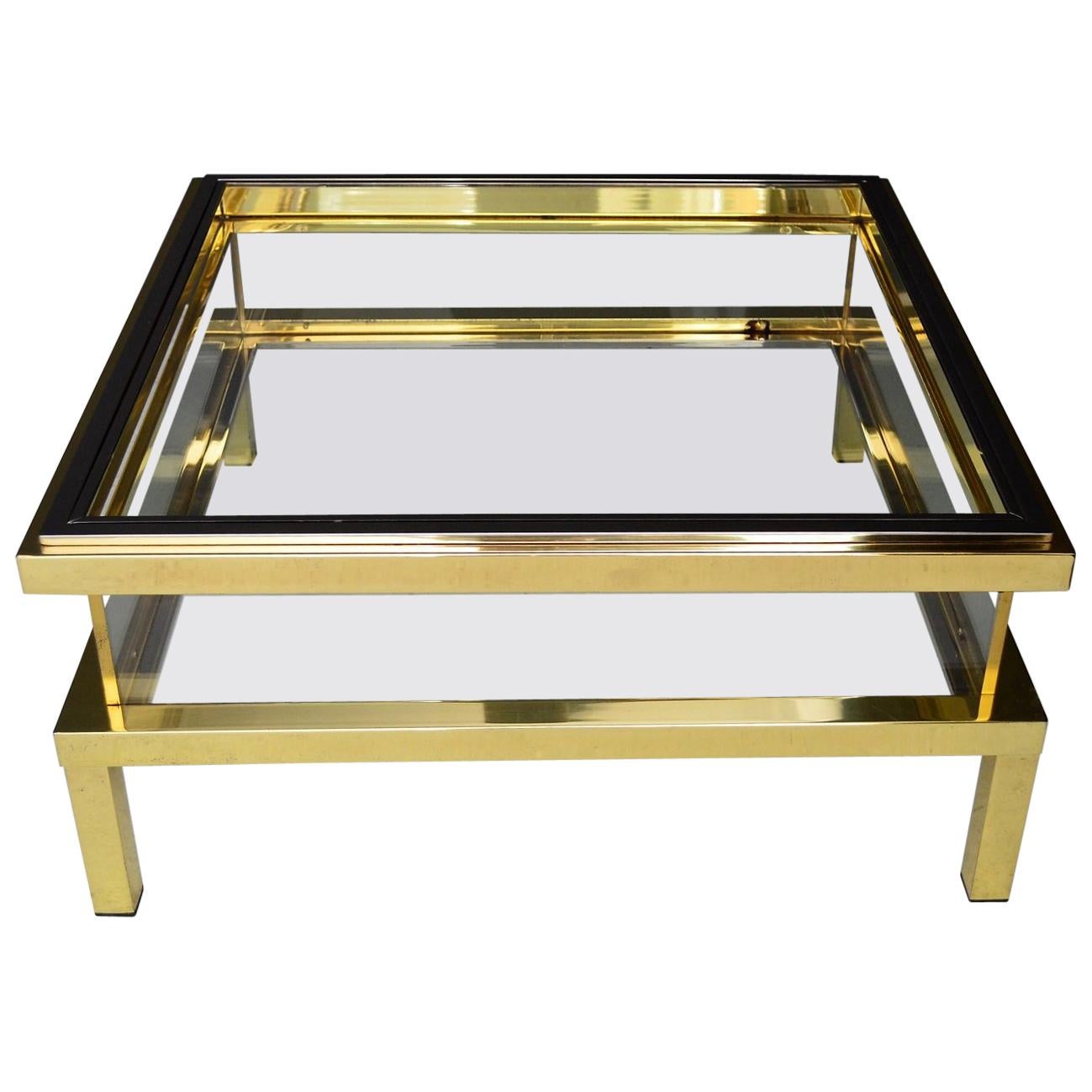 French Regency Brass Coffee Table with Slide-On Showcase by Maison Jansen, 1970s