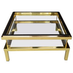 French Regency Brass Coffee Table with Slide-On Showcase by Maison Jansen, 1970s