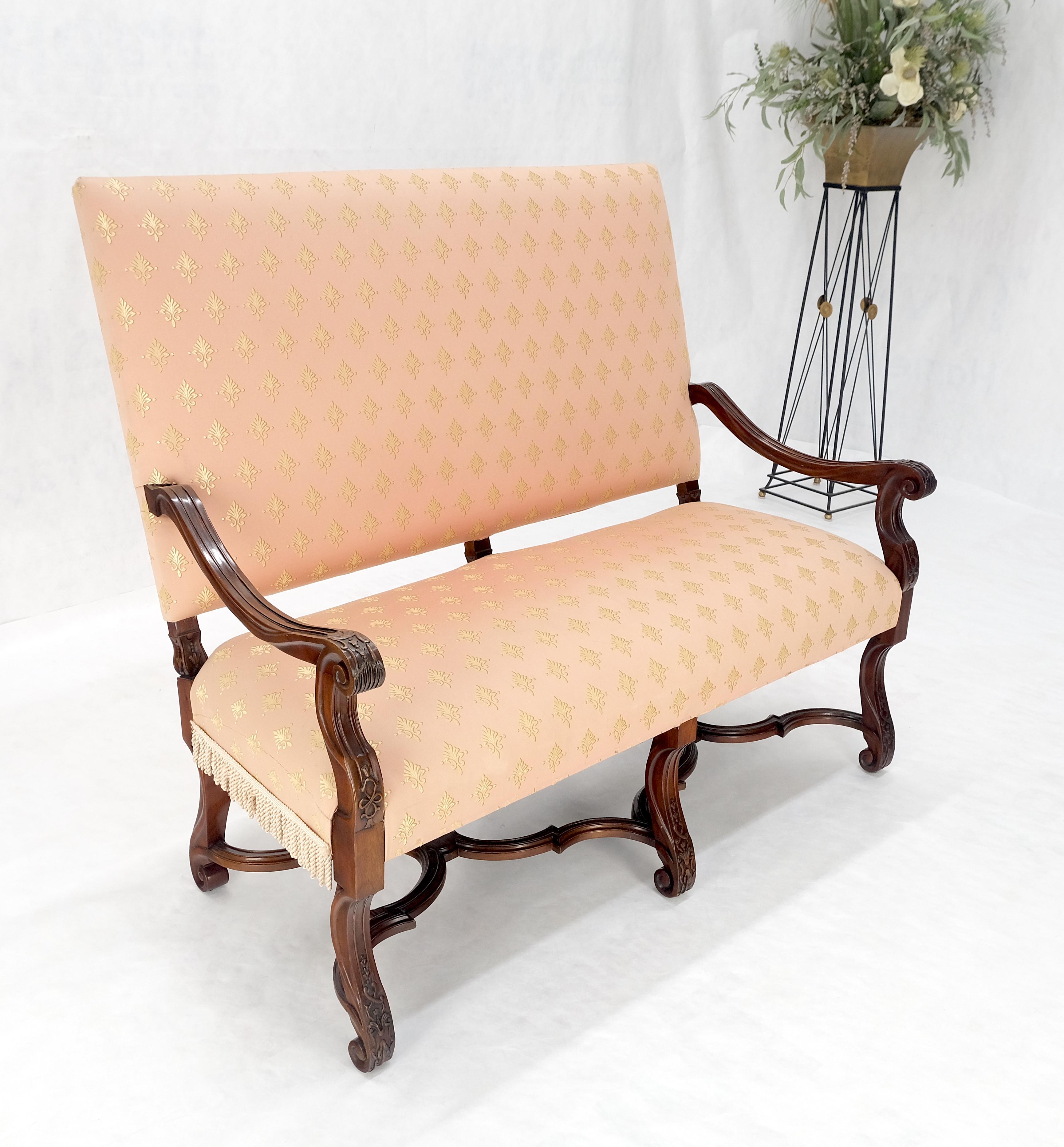 French Regency Carved Mahogany X Shape Stretcher Upholstered Loveseat Near MINT! For Sale 5