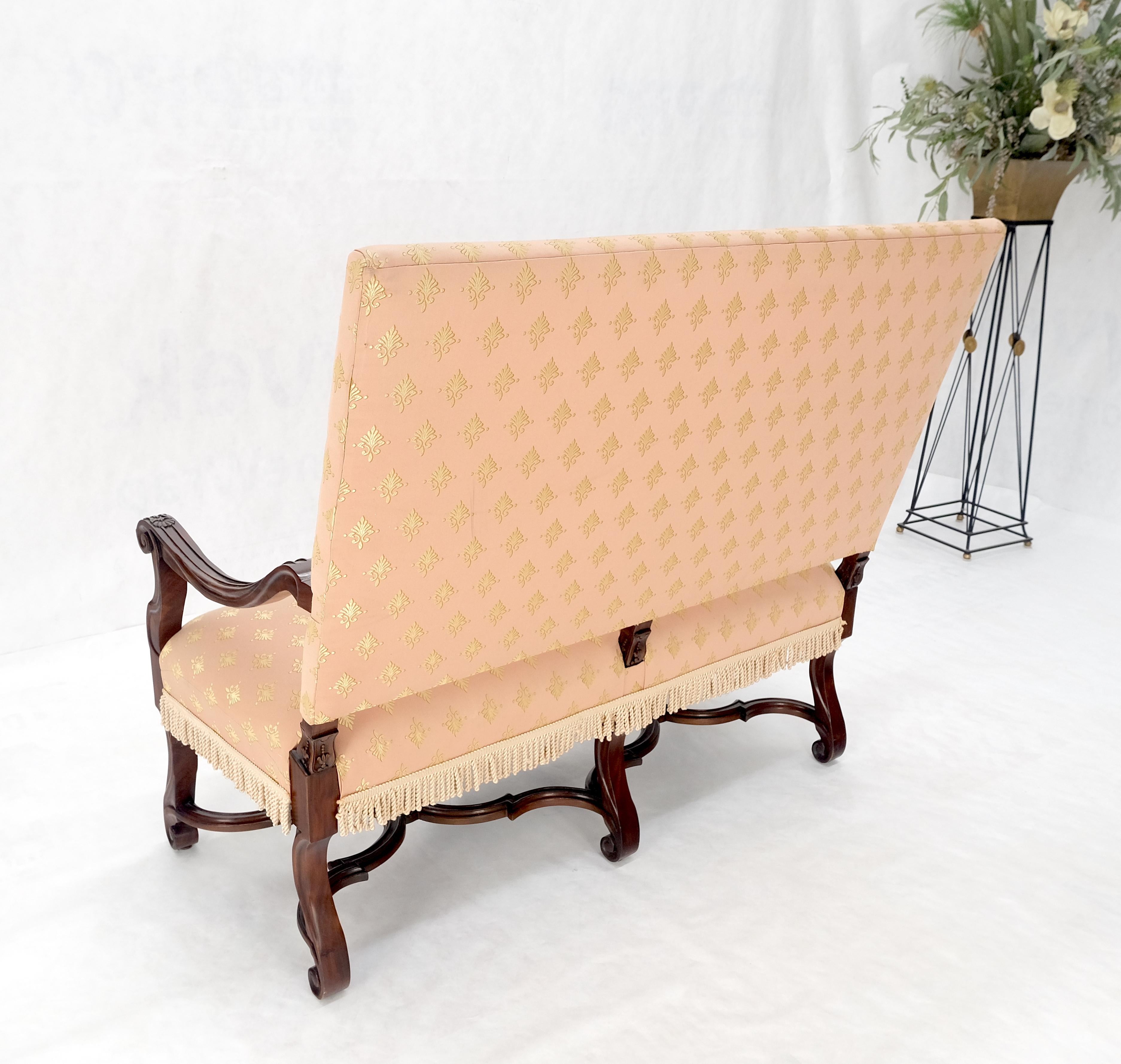 French Regency Carved Mahogany X Shape Stretcher Upholstered Loveseat Near MINT! For Sale 7