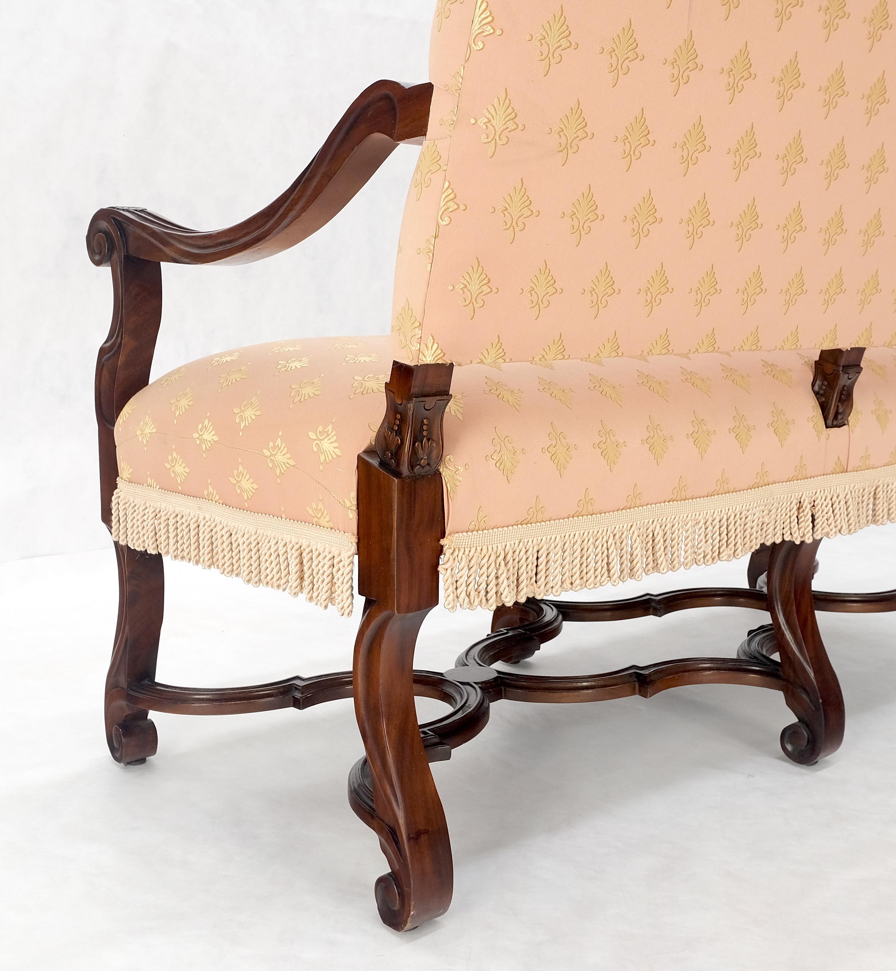 French Regency Carved Mahogany X Shape Stretcher Upholstered Loveseat Near MINT! For Sale 8