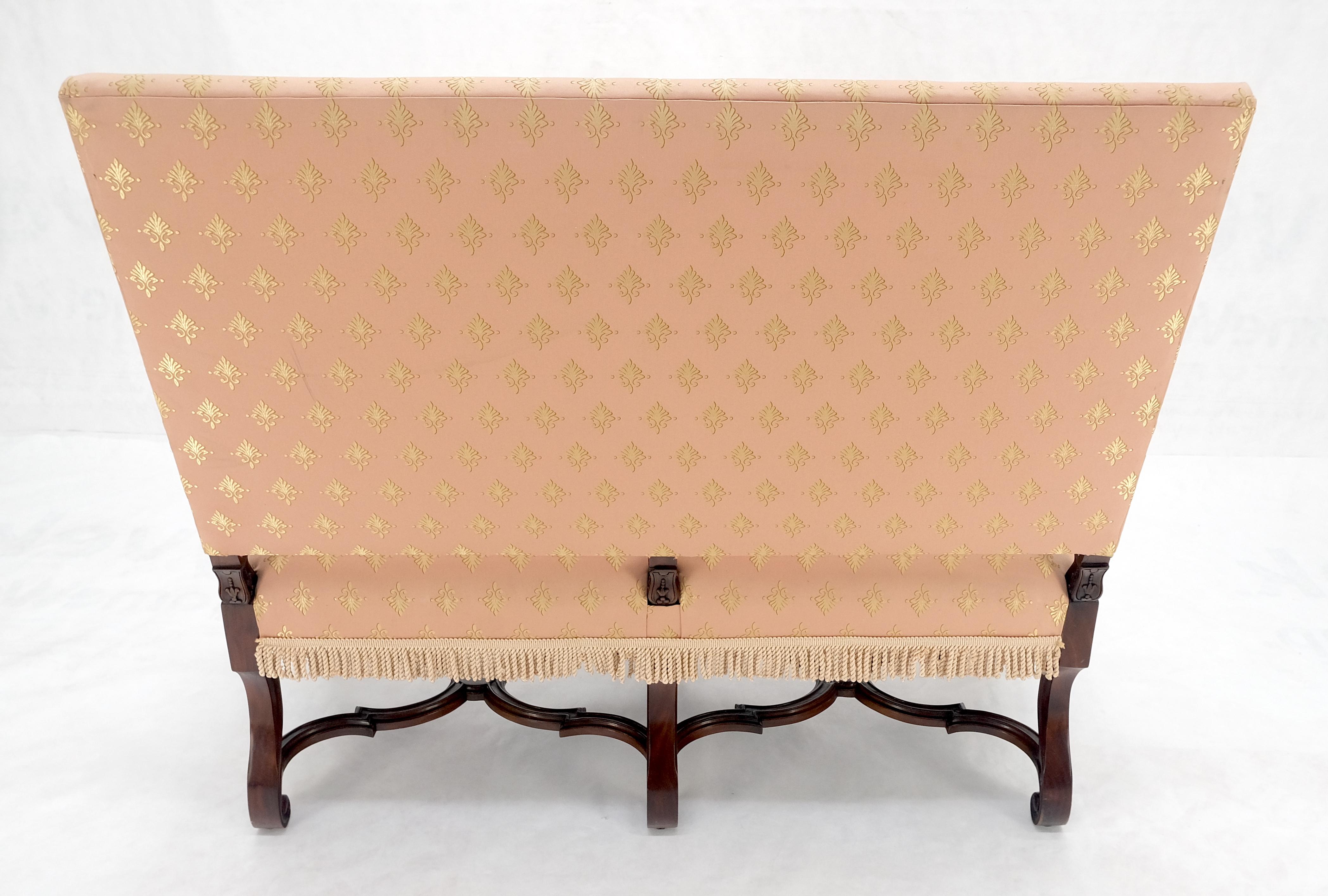 French Regency Carved Mahogany X Shape Stretcher Upholstered Loveseat Near MINT! For Sale 9