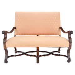 French Regency Carved Mahogany X Shape Stretcher Upholstered Loveseat Near MINT!