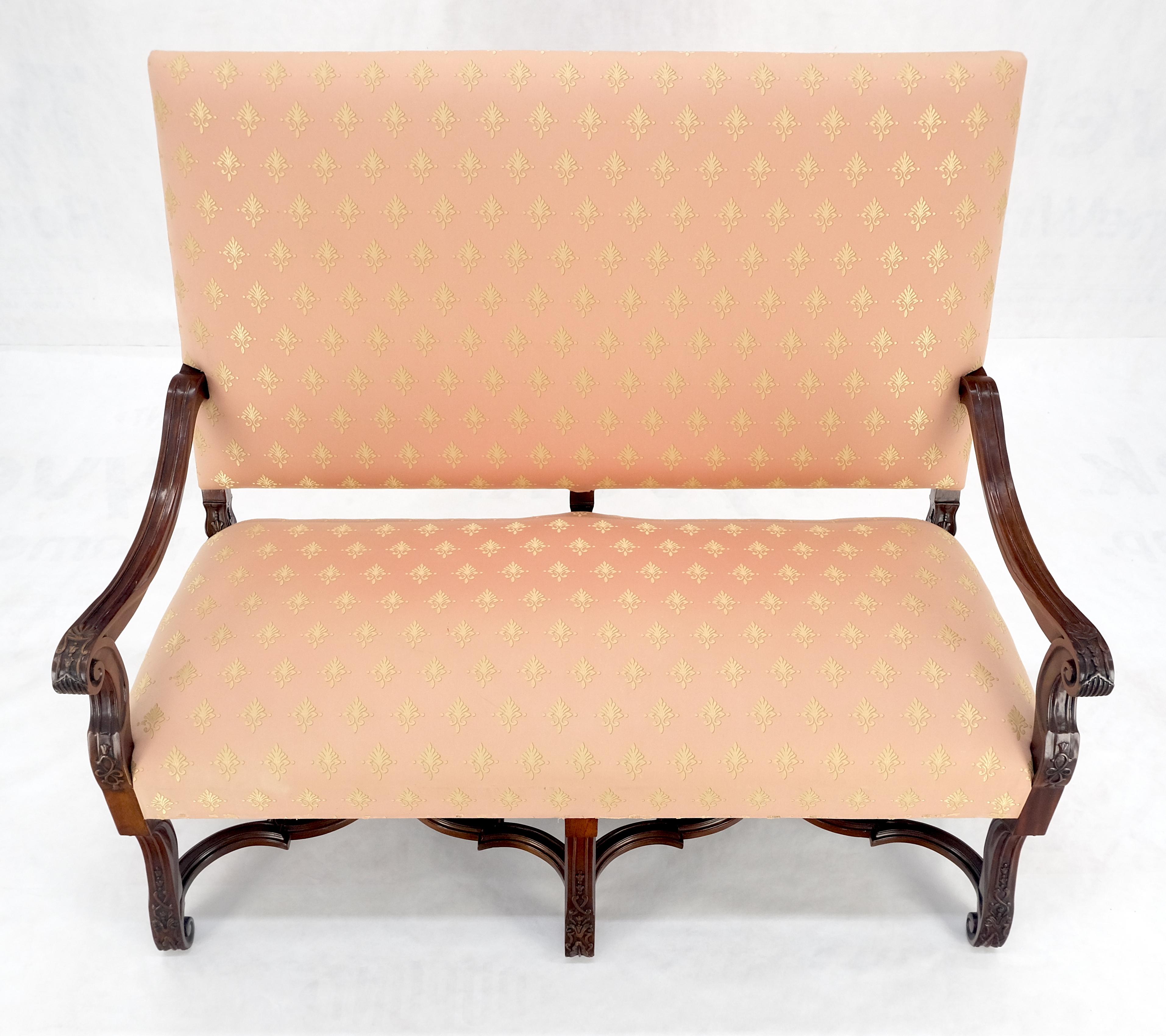 Upholstery French Regency Carved Mahogany X Shape Stretcher Upholstered Loveseat Near MINT! For Sale