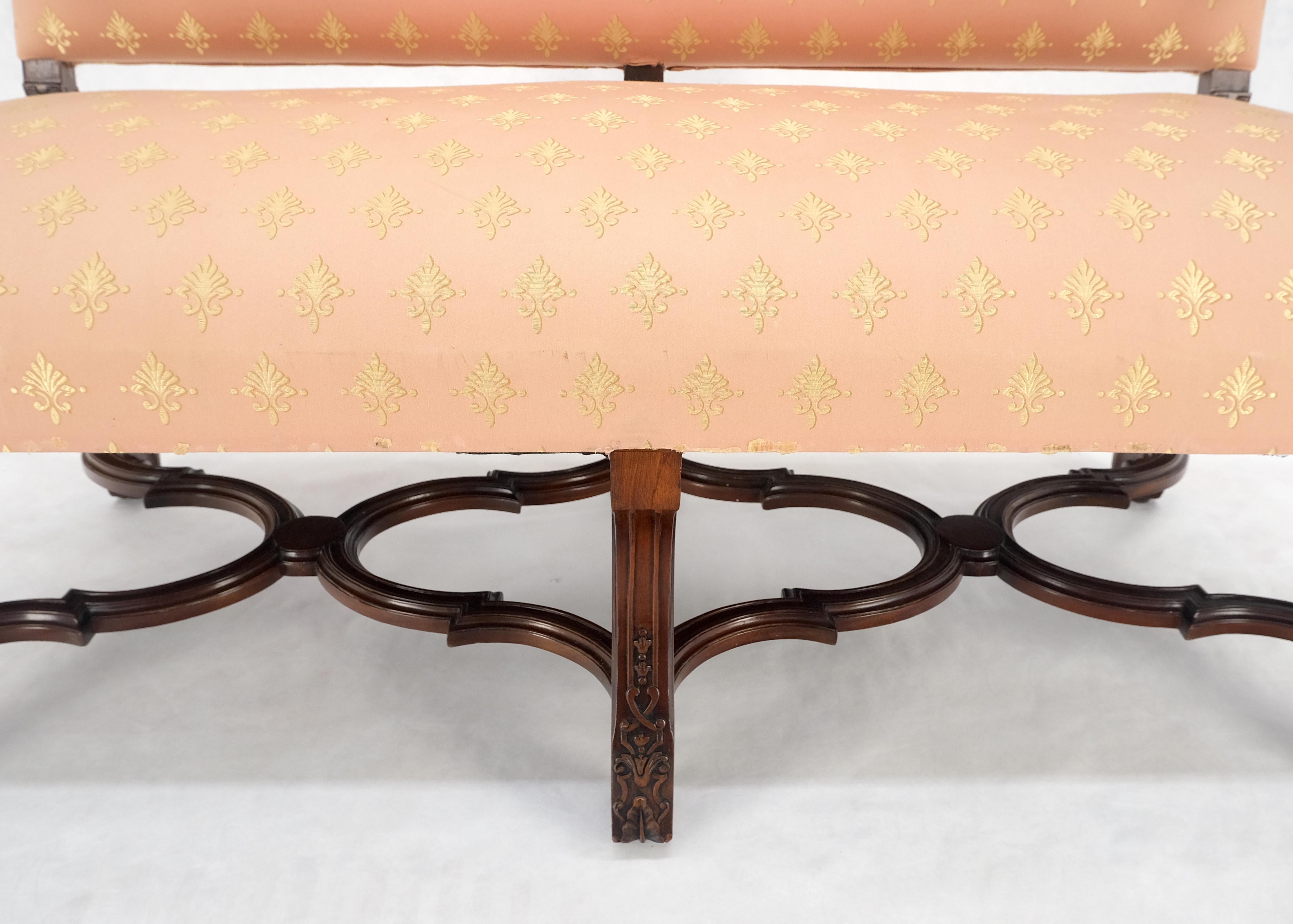 French Regency Carved Mahogany X Shape Stretcher Upholstered Loveseat Near MINT! For Sale 2