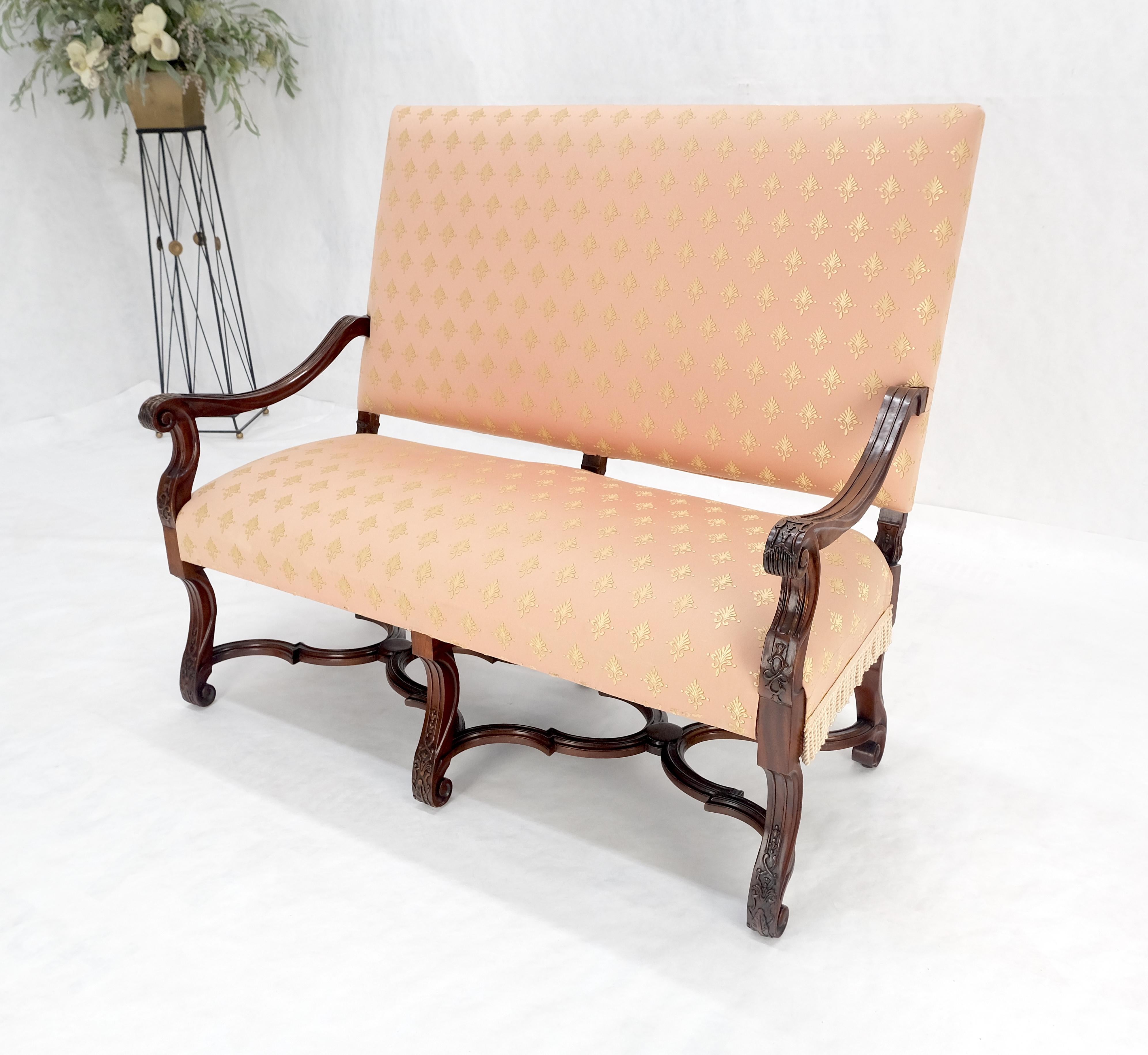 French Regency Carved Mahogany X Shape Stretcher Upholstered Loveseat Near MINT! For Sale 3