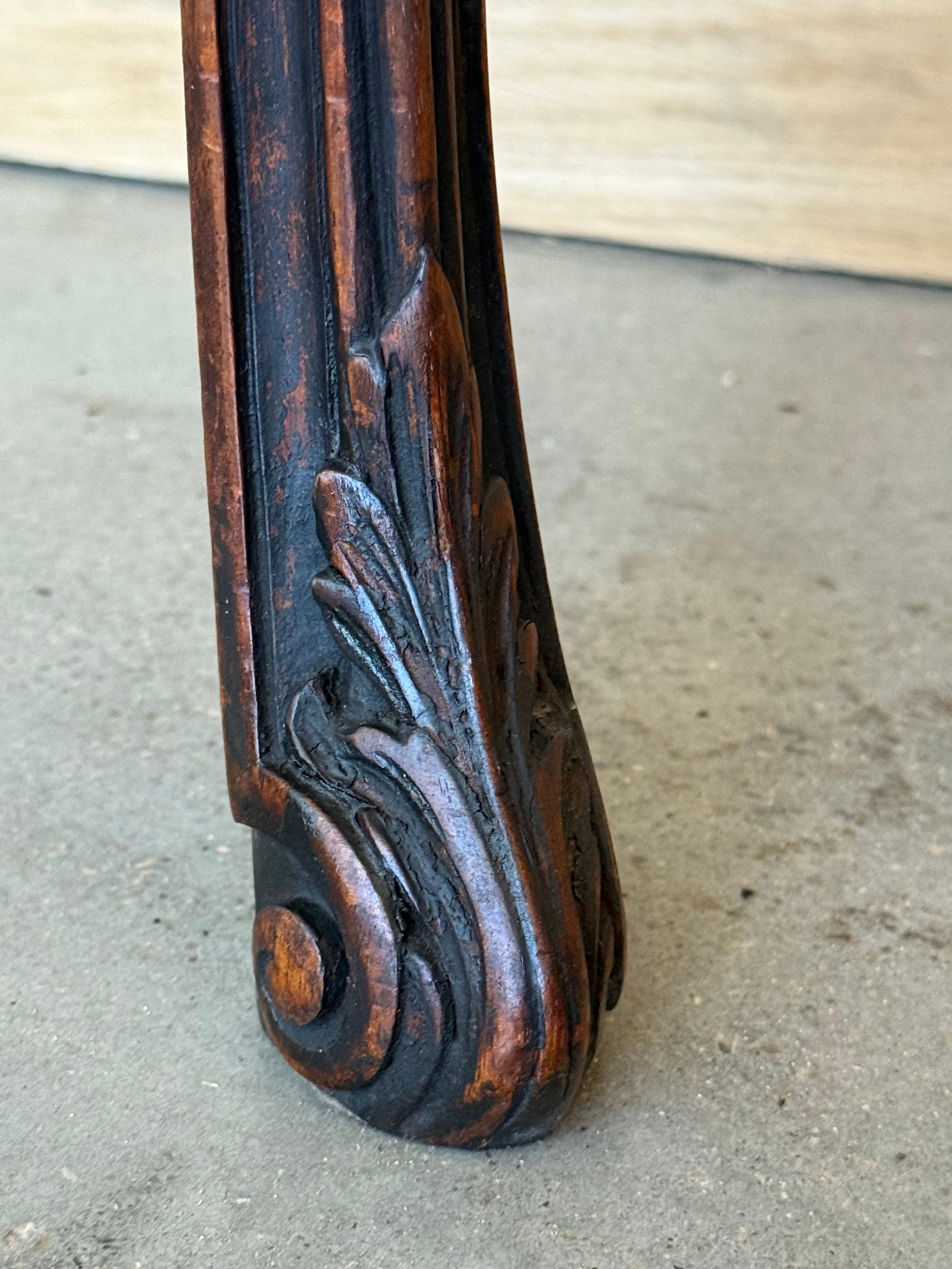 French Regency Carved Walnut Console Table with Polychrome details and marble to For Sale 6
