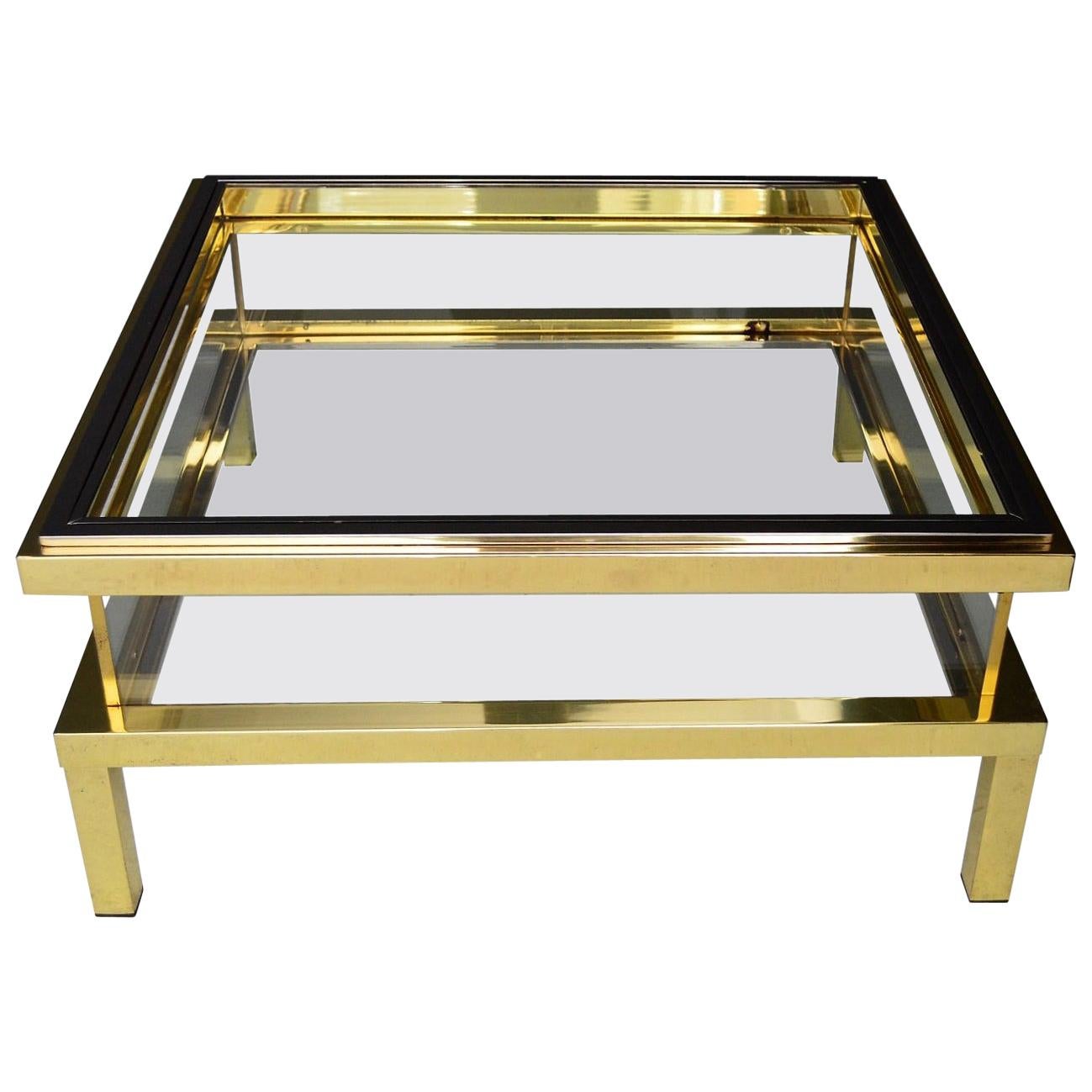 French Regency Coffee Table with Brass Sliding Showcase by Maison Jansen, 1970s