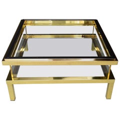 French Regency Coffee Table with Brass Sliding Showcase by Maison Jansen, 1970s