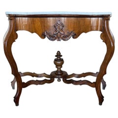 Konsolentisch im französischen Regency-Stil aus geschnitztem Nussbaumholz mit Schublade und Marmorplatte