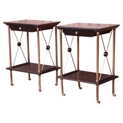 French Regency Ebonized Mahogany and Brass Bedside Tables, Circa 1940s