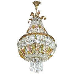 French Regency Empire Basket Chandelier/Gilt Bronze and Pink 
Amber Cut Crystal