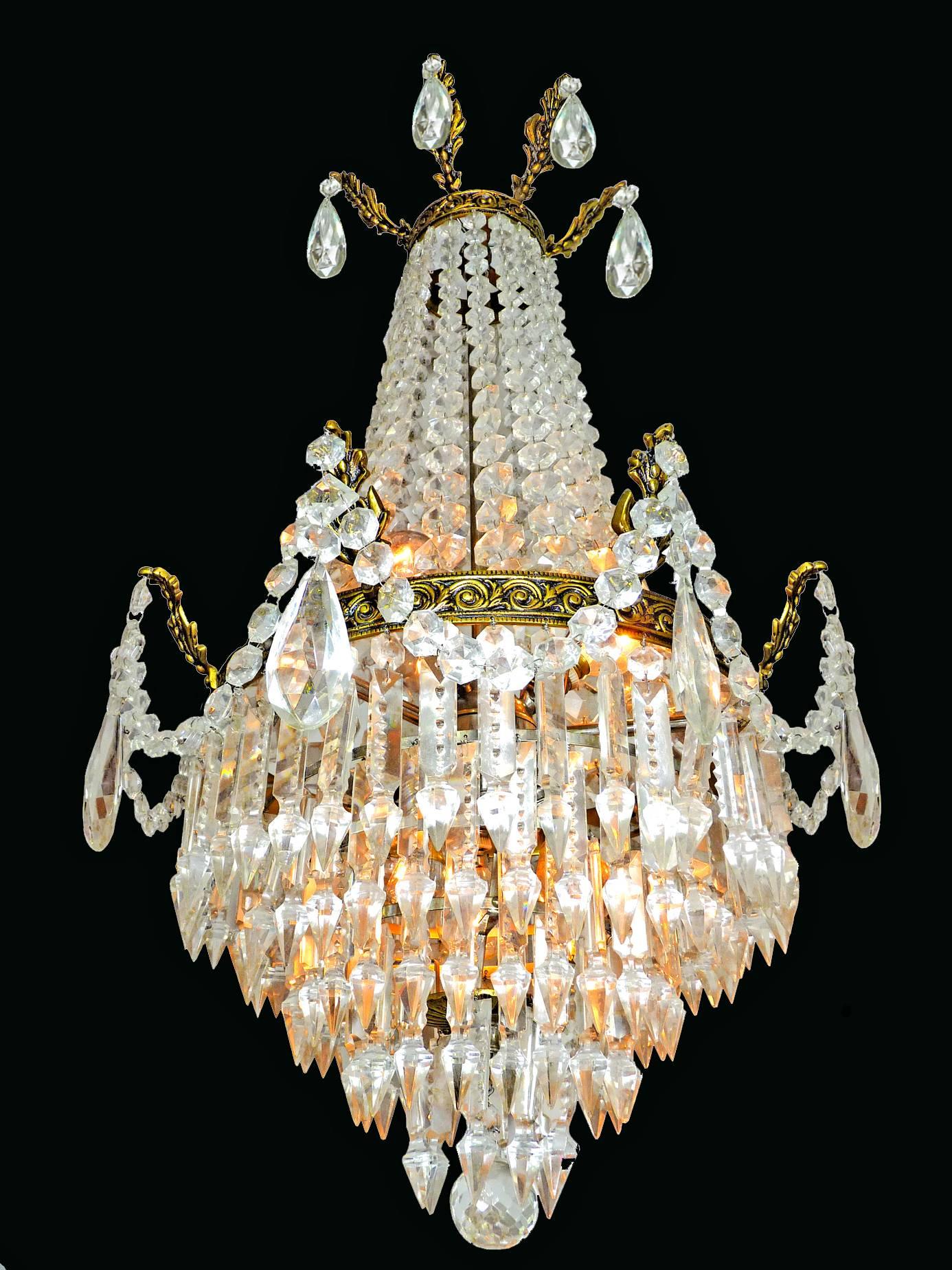 20th Century French Regency Empire Gilt Bronze and Cut Crystal Hollywood Regency Chandelier