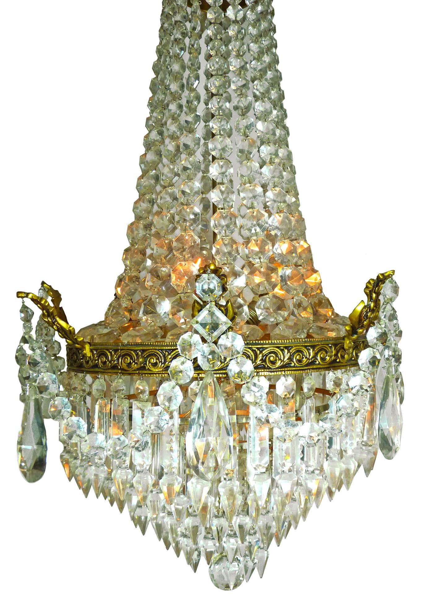 French Regency Empire Gilt Bronze and Cut Crystal Hollywood Regency Chandelier 1