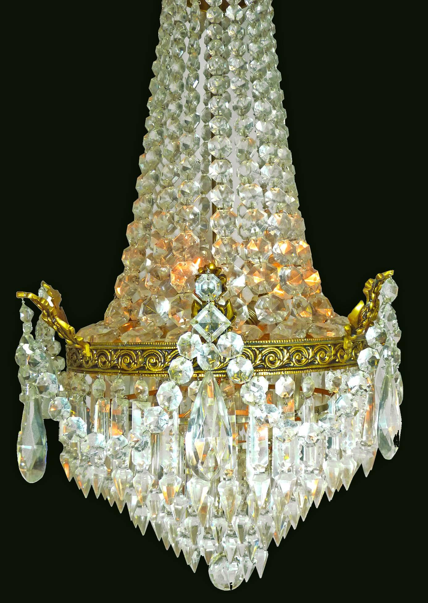 French Regency Empire Gilt Bronze and Cut Crystal Hollywood Regency Chandelier 2