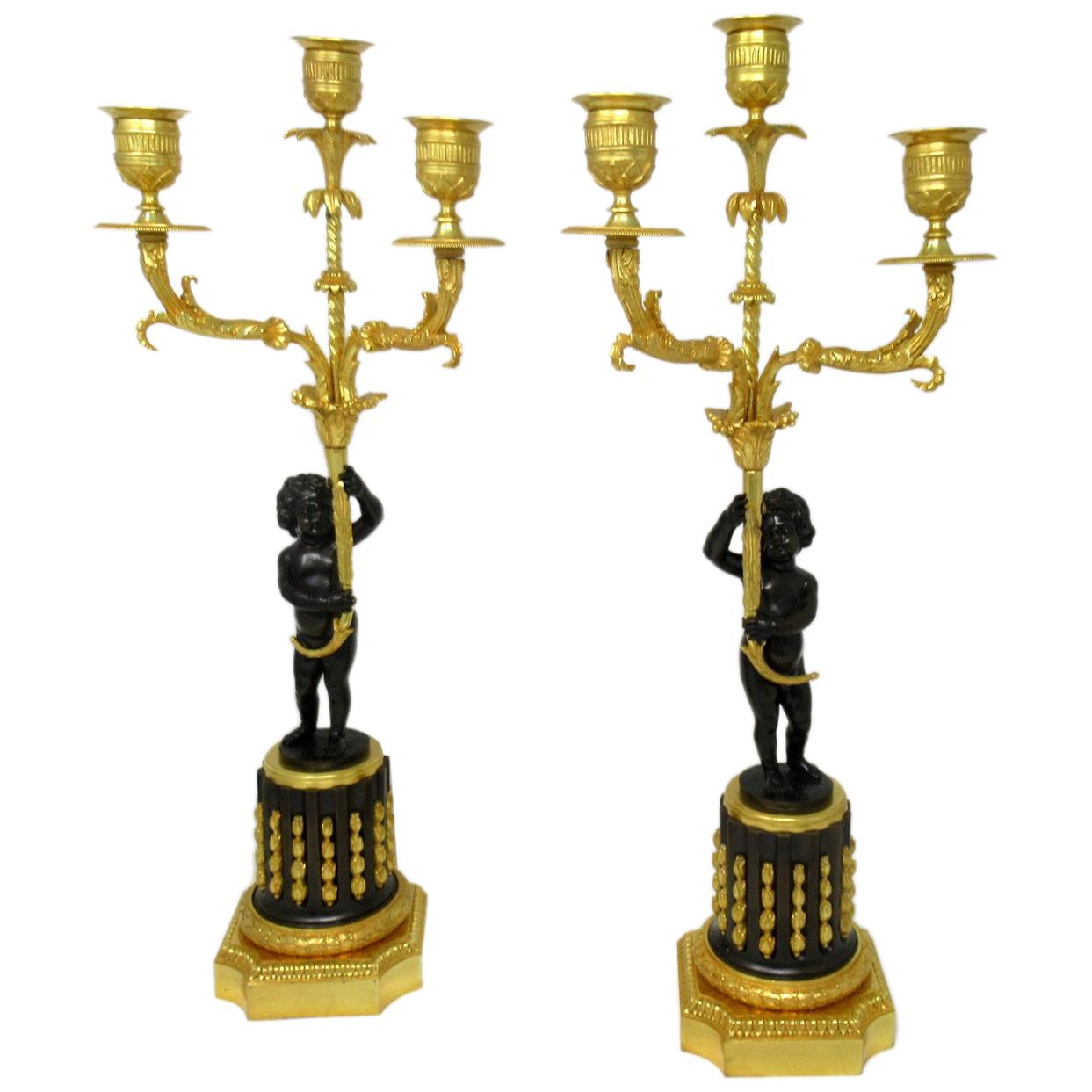 Paire de candélabres Empire français en bronze doré Pierre-Philippe Thomire