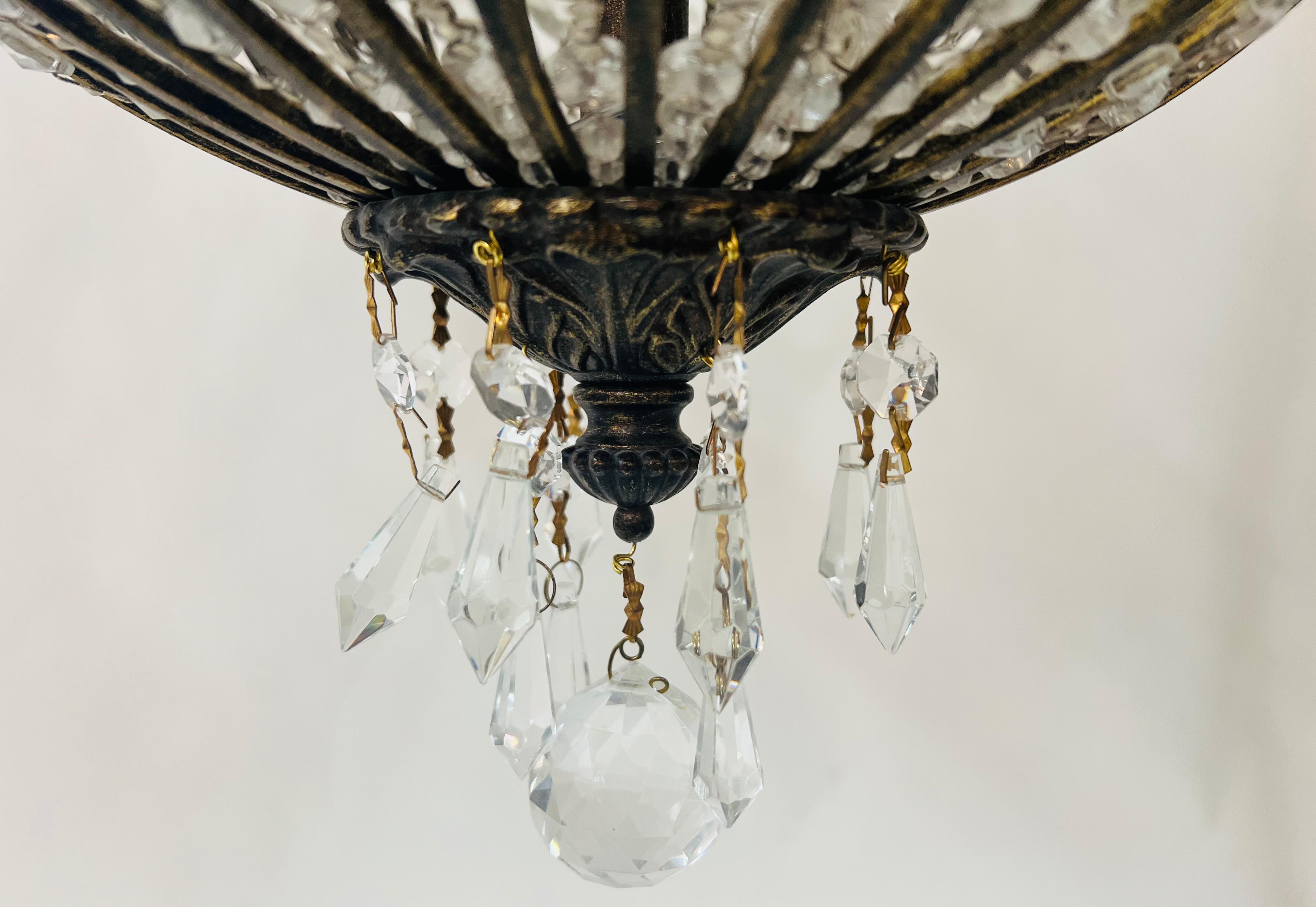 French Regency Empire Style Basket Bronze & Crystal Chandelier, 9 Arms 12 Lights For Sale 7