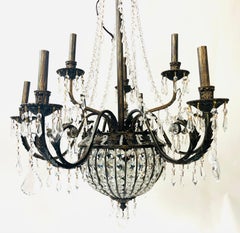 Lustre panier de style Régence français de style Empire en bronze et cristal, 9 bras et 12 lampes
