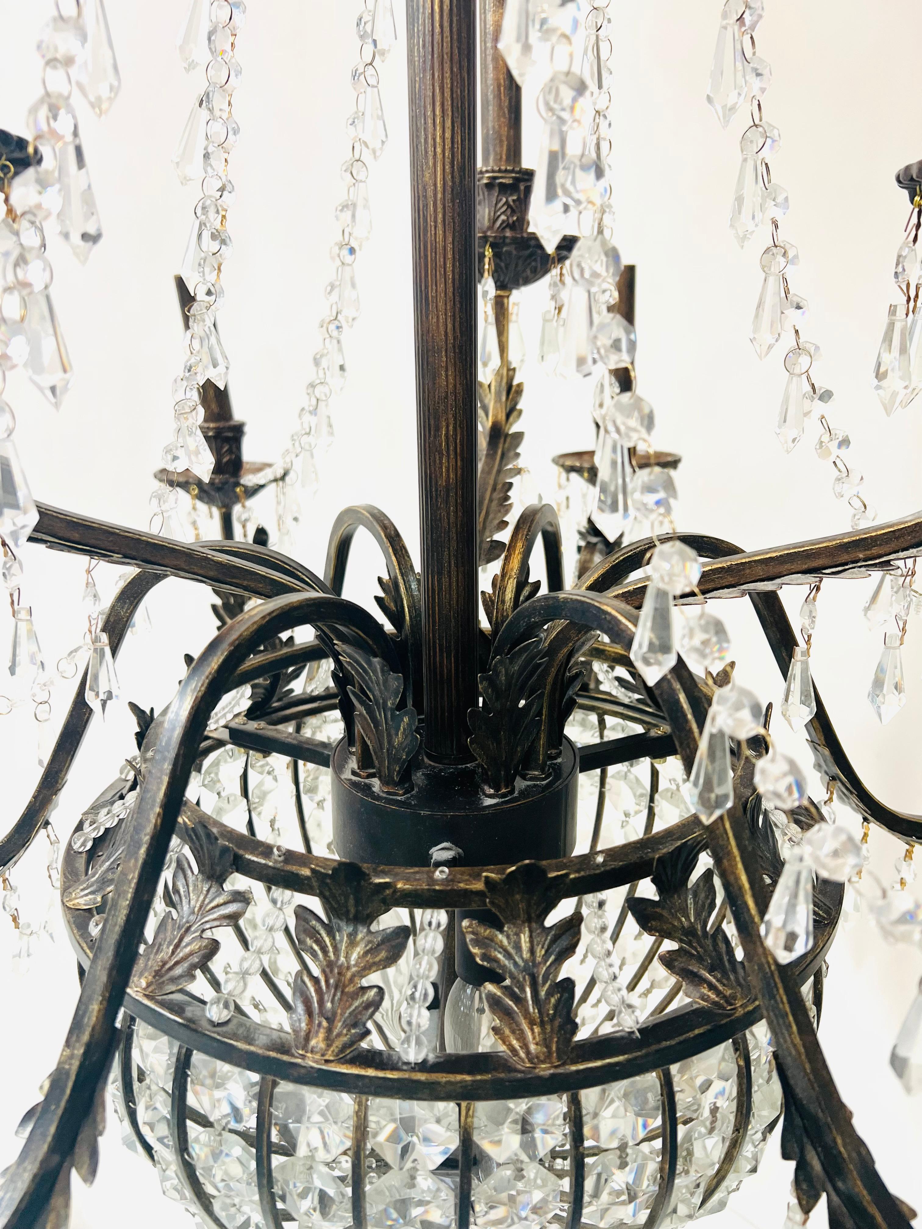 French Regency Empire Style Basket Bronze & Crystal Chandelier, 9 Arms 12 Lights For Sale 1