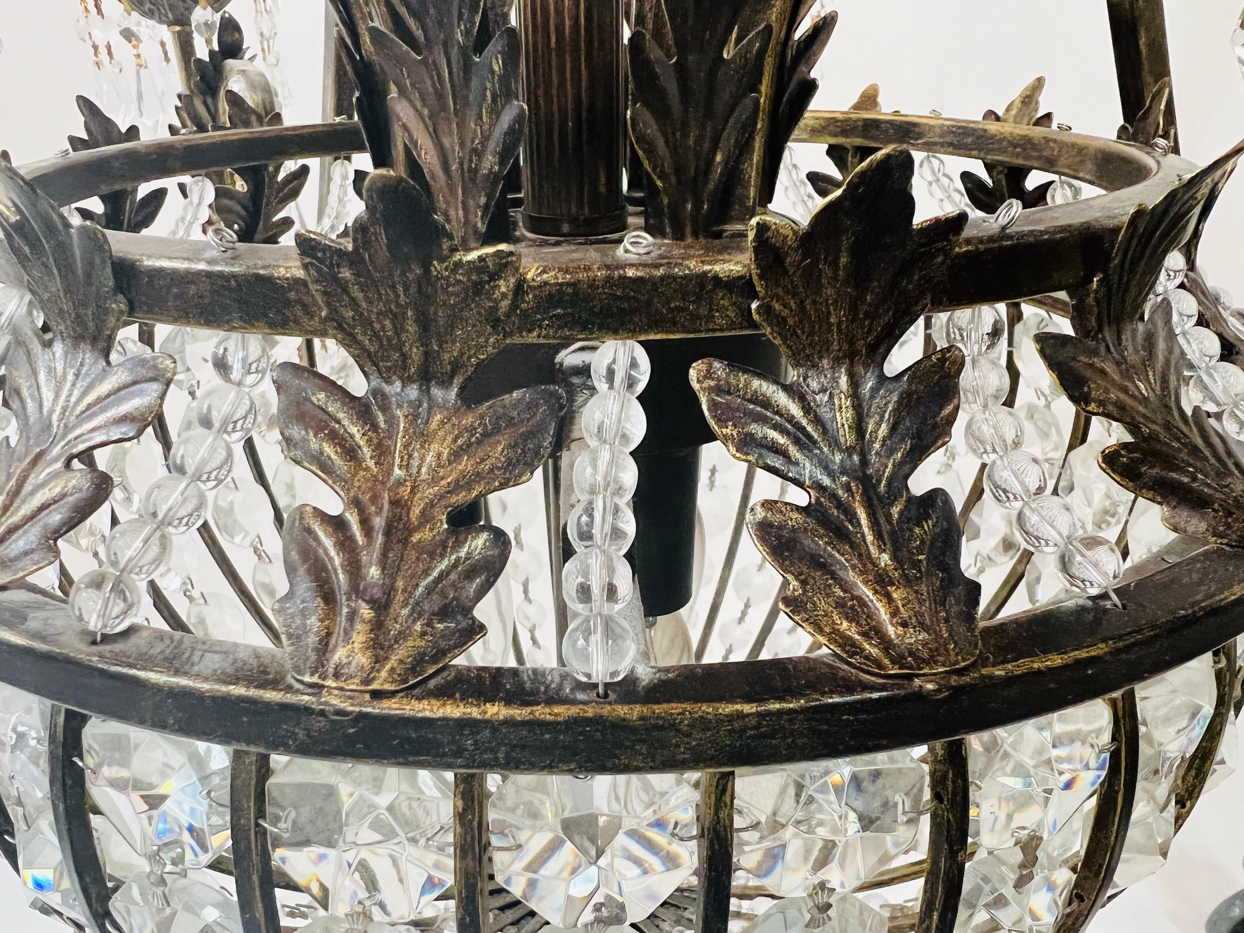 French Regency Empire Style Basket Bronze & Crystal Chandelier, 9 Arms 12 Lights For Sale 3