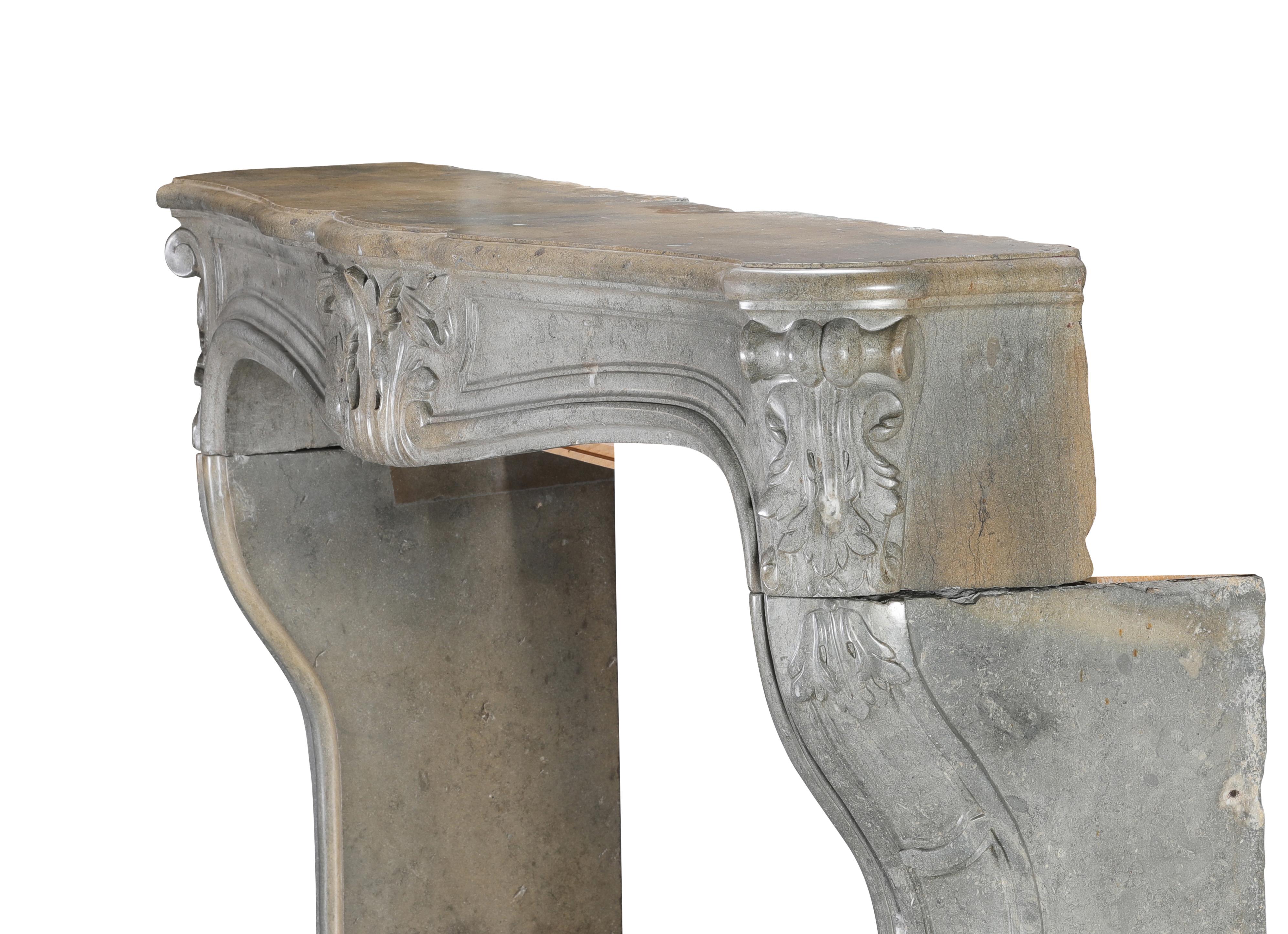 French Regency Fireplace Surround in Bleu-Grey Stone  Antique Mantel For Sale 9