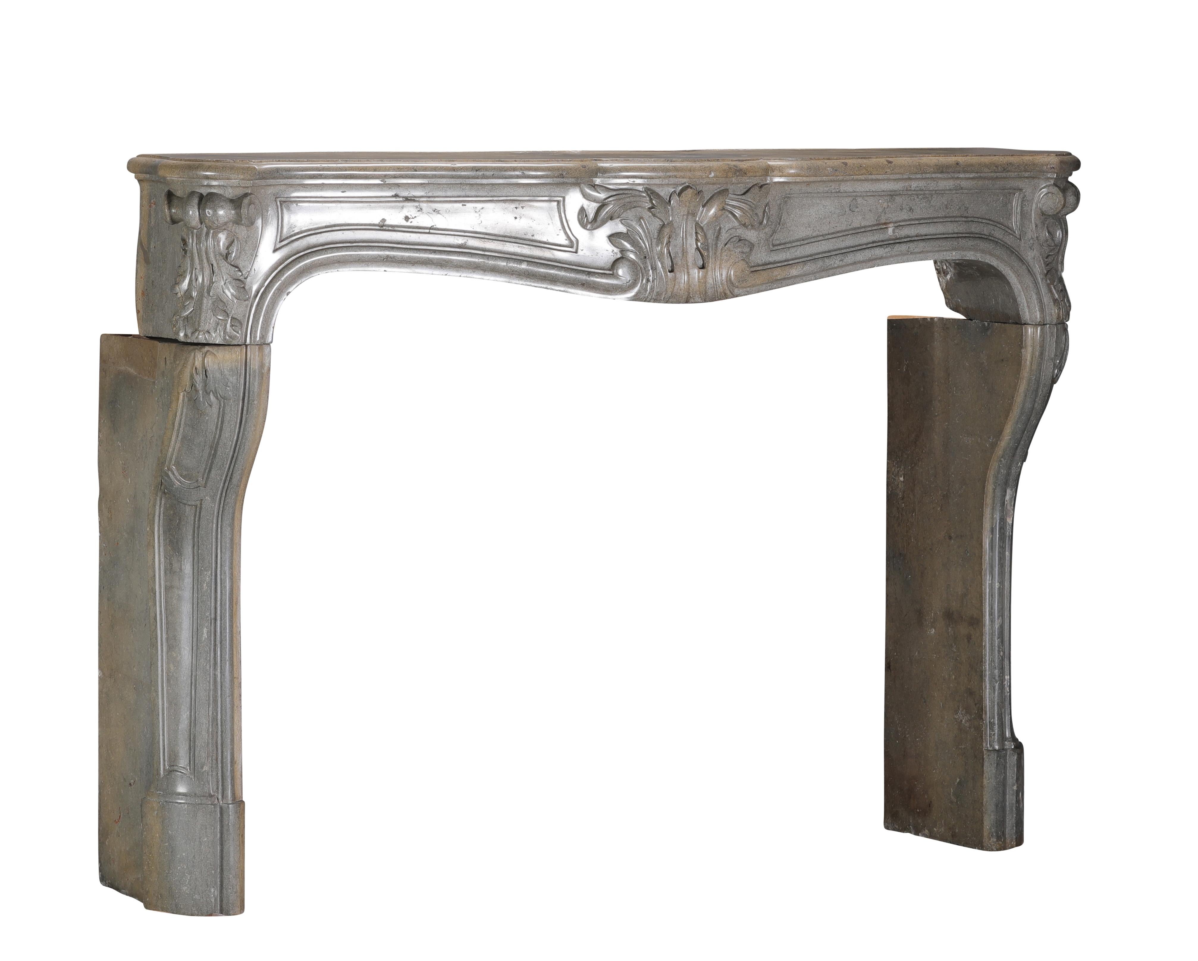 French Regency Fireplace Surround in Bleu-Grey Stone  Antique Mantel For Sale 11
