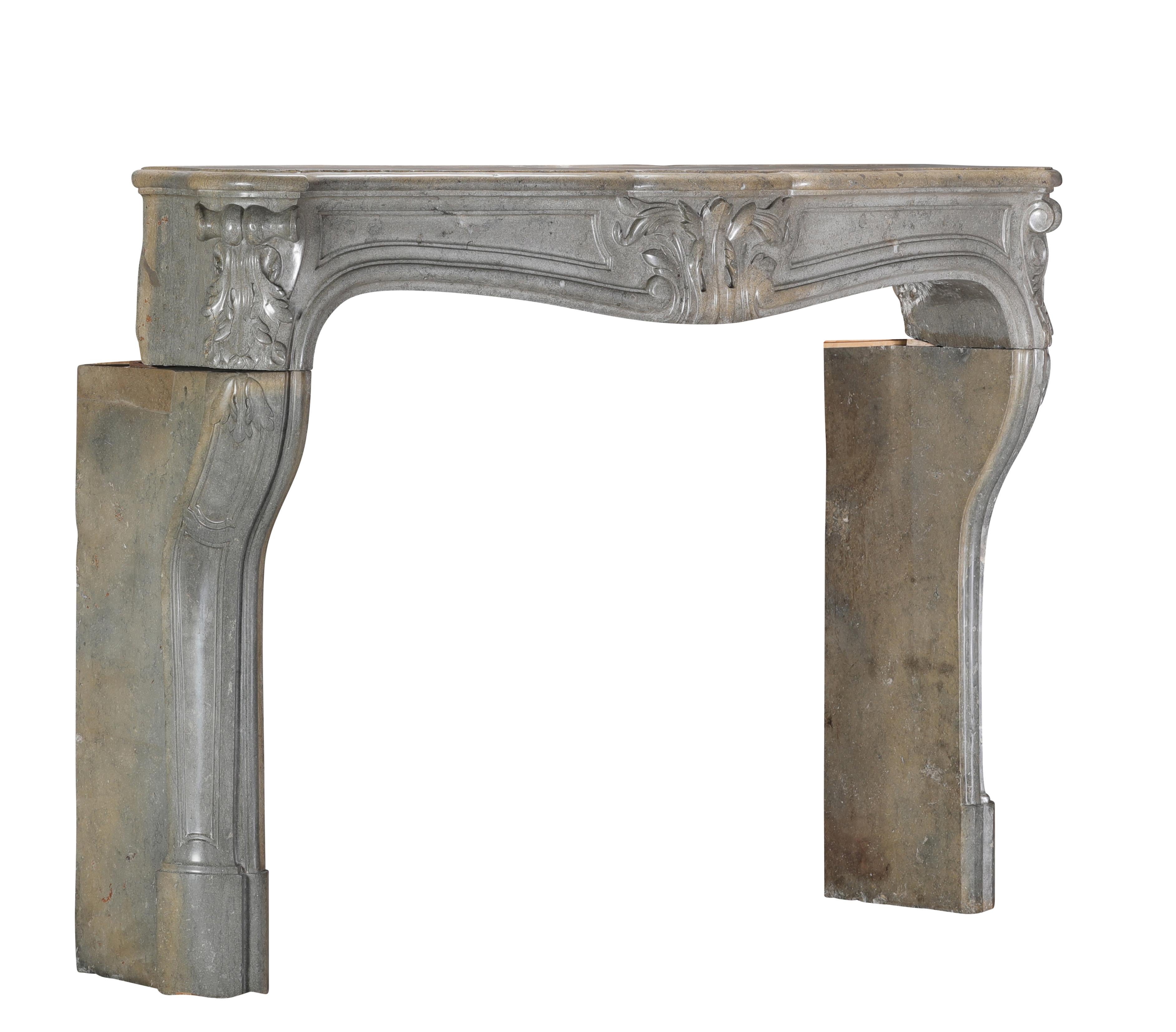 French Regency Fireplace Surround in Bleu-Grey Stone  Antique Mantel For Sale 12
