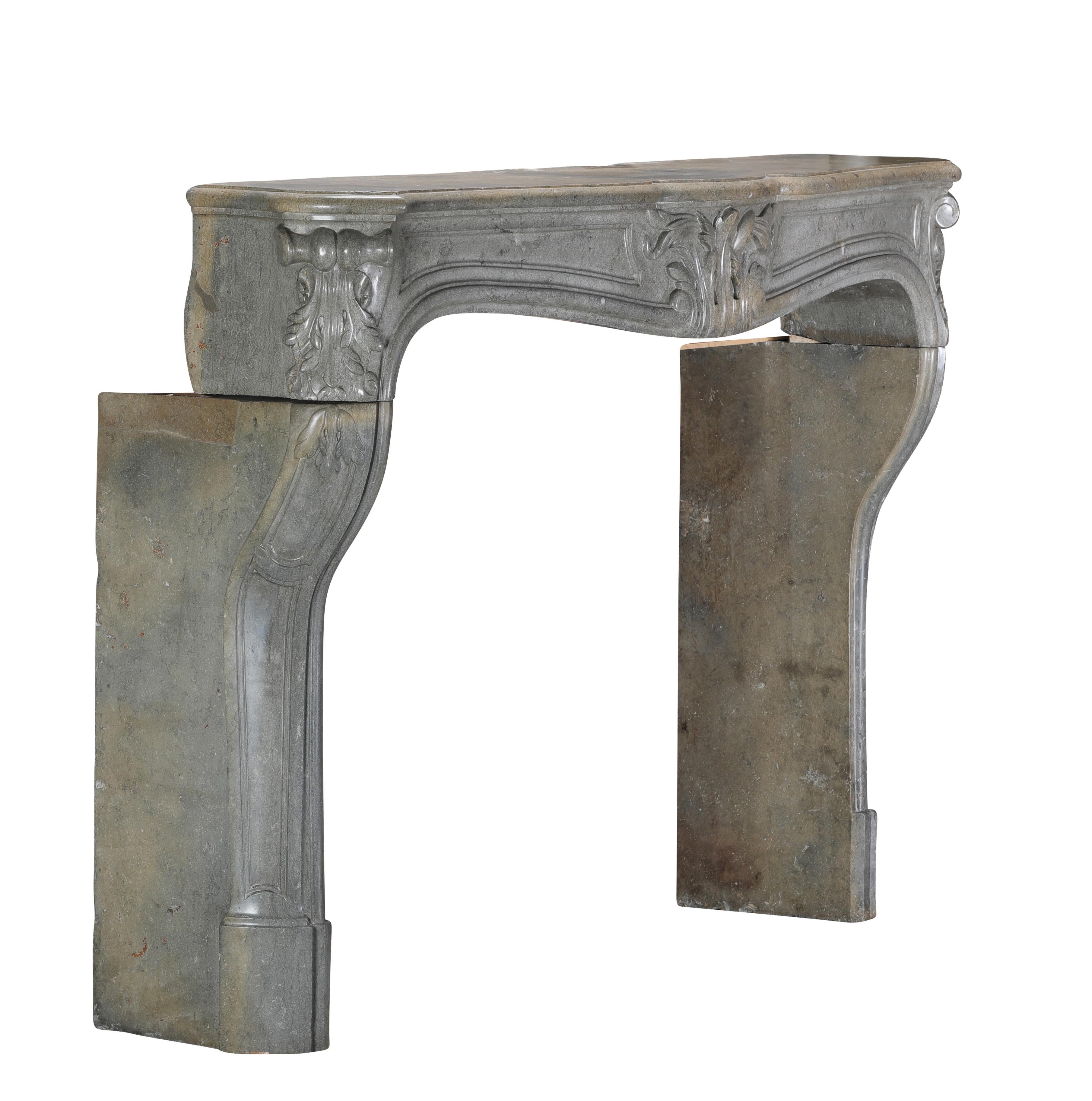 French Regency Fireplace Surround in Bleu-Grey Stone  Antique Mantel For Sale 13