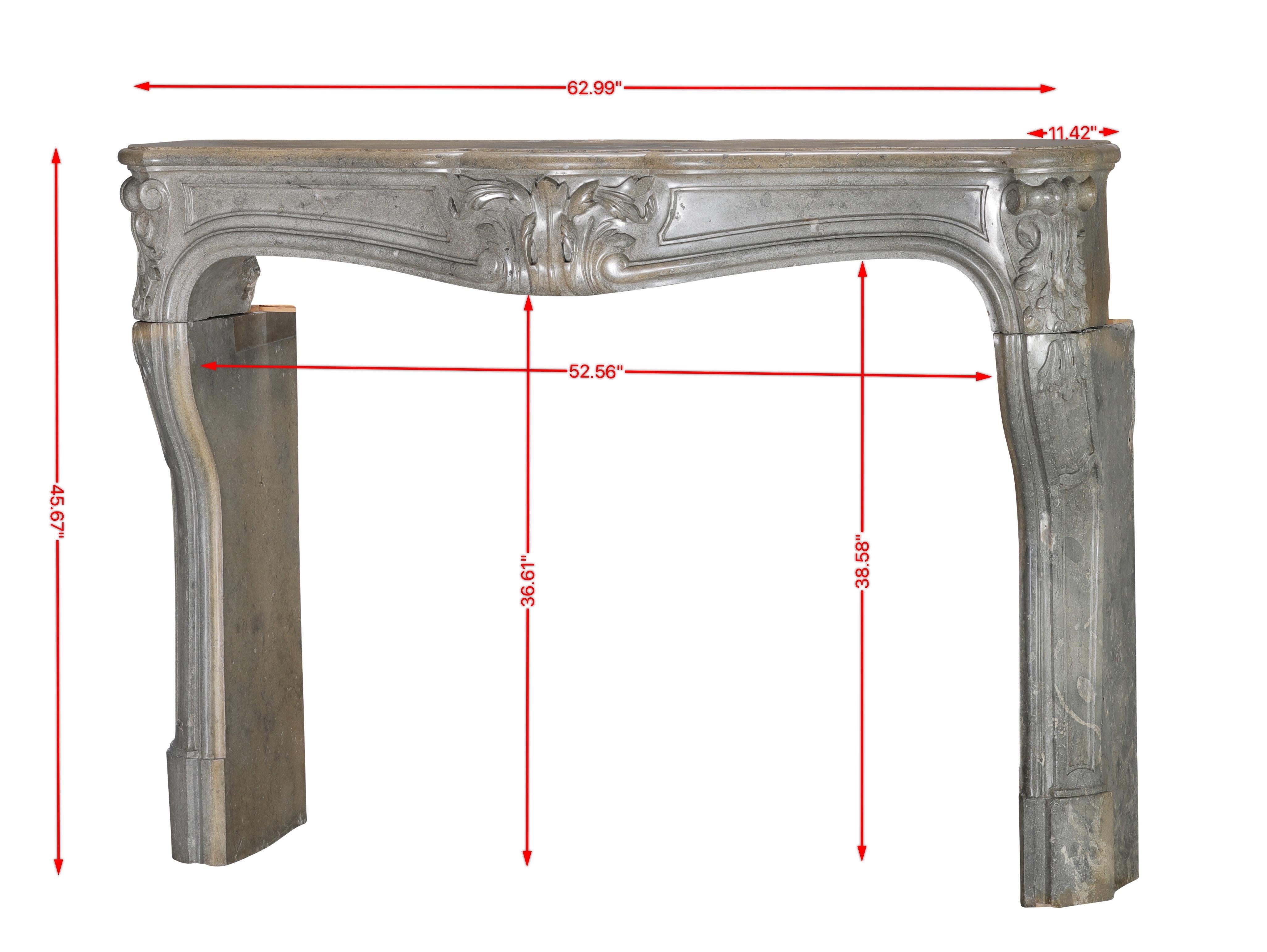 Hand-Carved French Regency Fireplace Surround in Bleu-Grey Stone  Antique Mantel For Sale