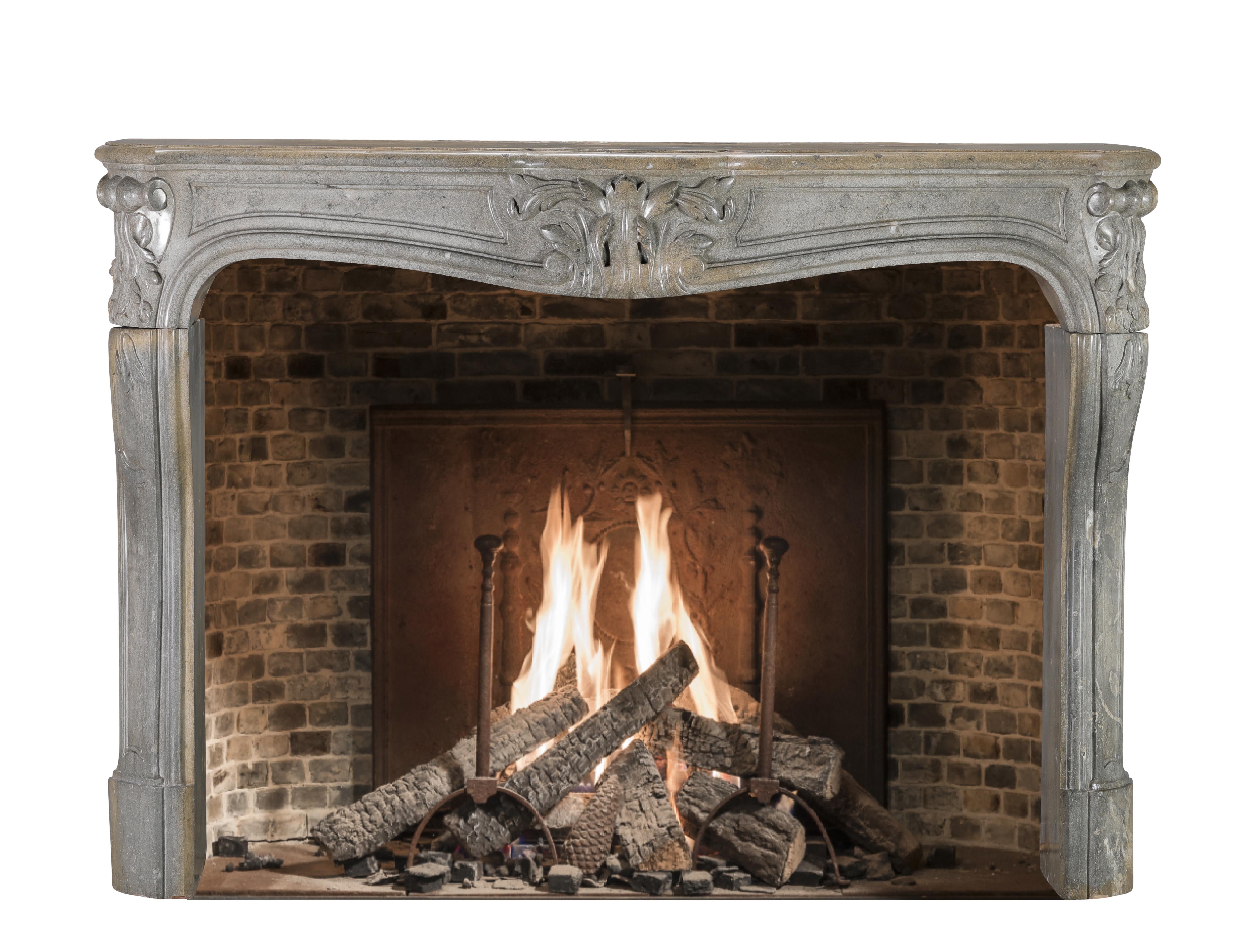 French Regency Fireplace Surround in Bleu-Grey Stone  Antique Mantel In Excellent Condition For Sale In Beervelde, BE