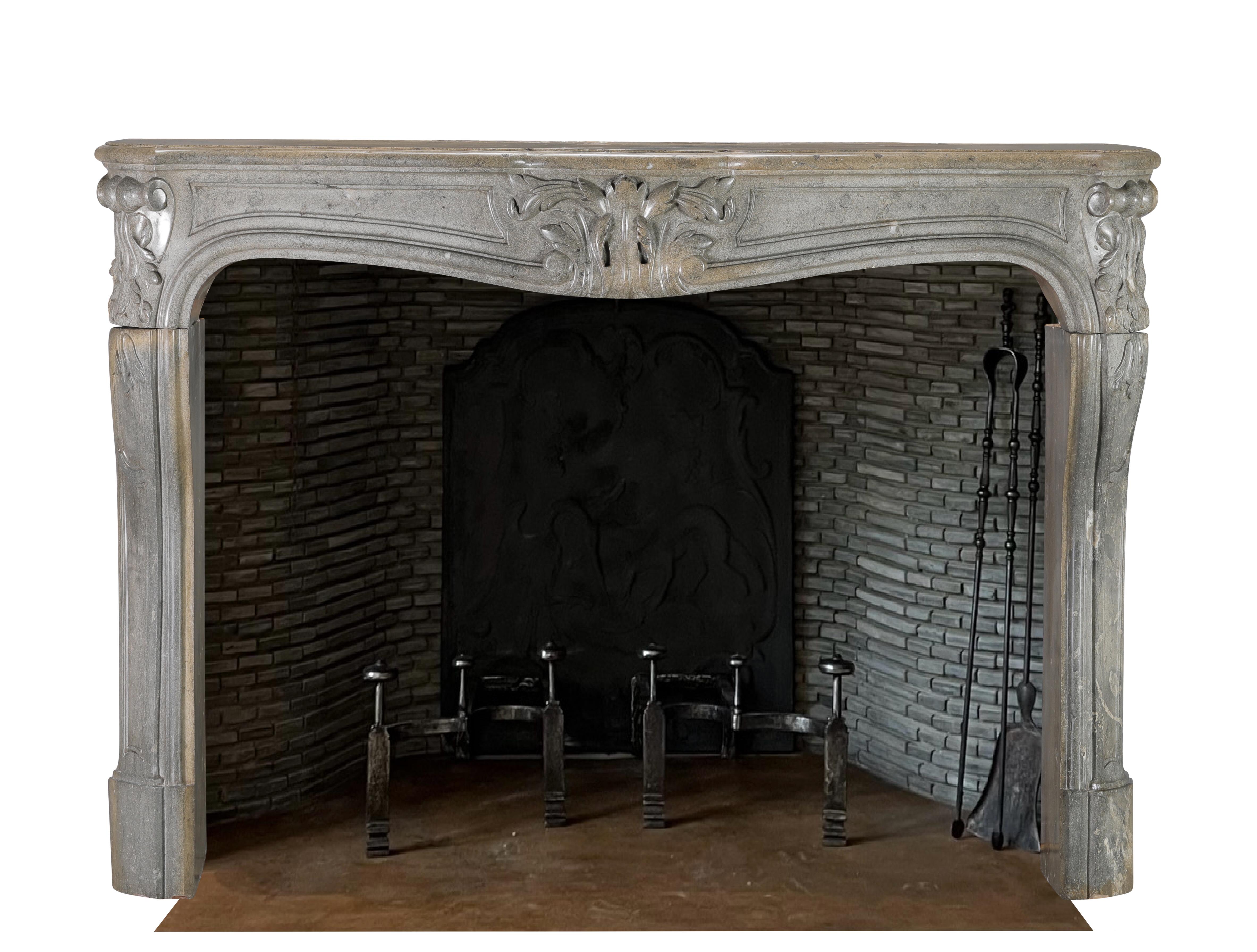 18th Century French Regency Fireplace Surround in Bleu-Grey Stone  Antique Mantel For Sale
