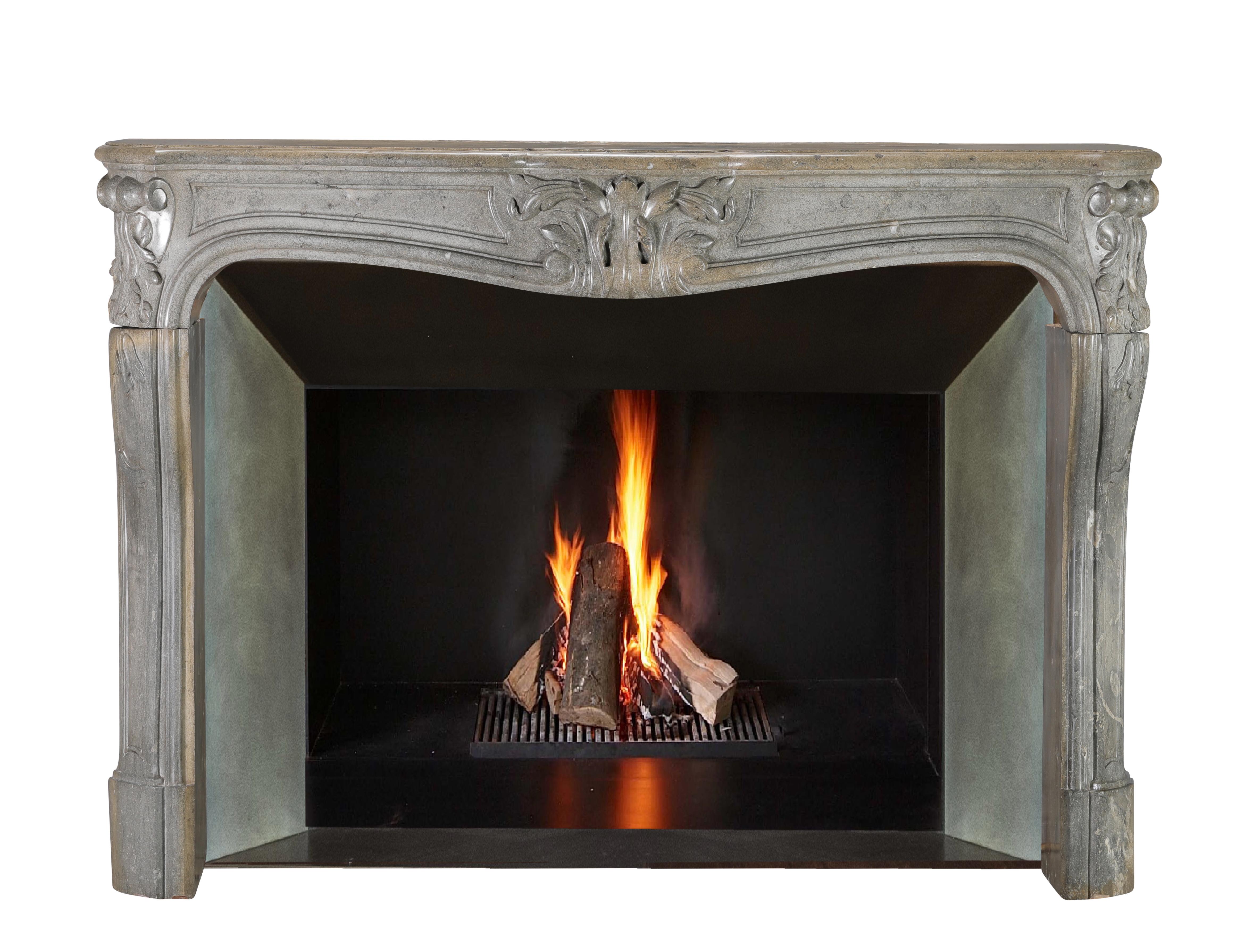 French Regency Fireplace Surround in Bleu-Grey Stone  Antique Mantel For Sale 1