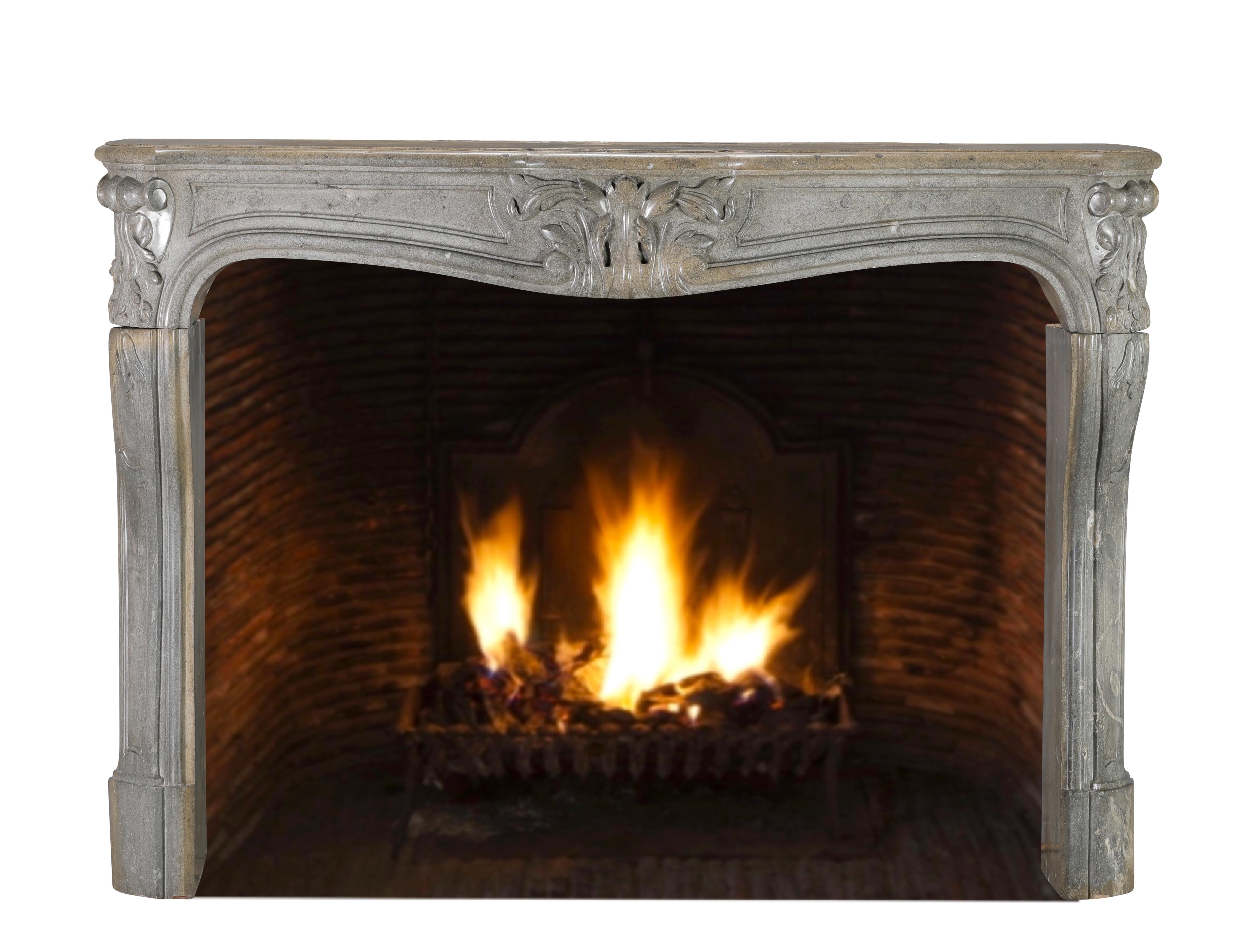 French Regency Fireplace Surround in Bleu-Grey Stone  Antique Mantel For Sale 2