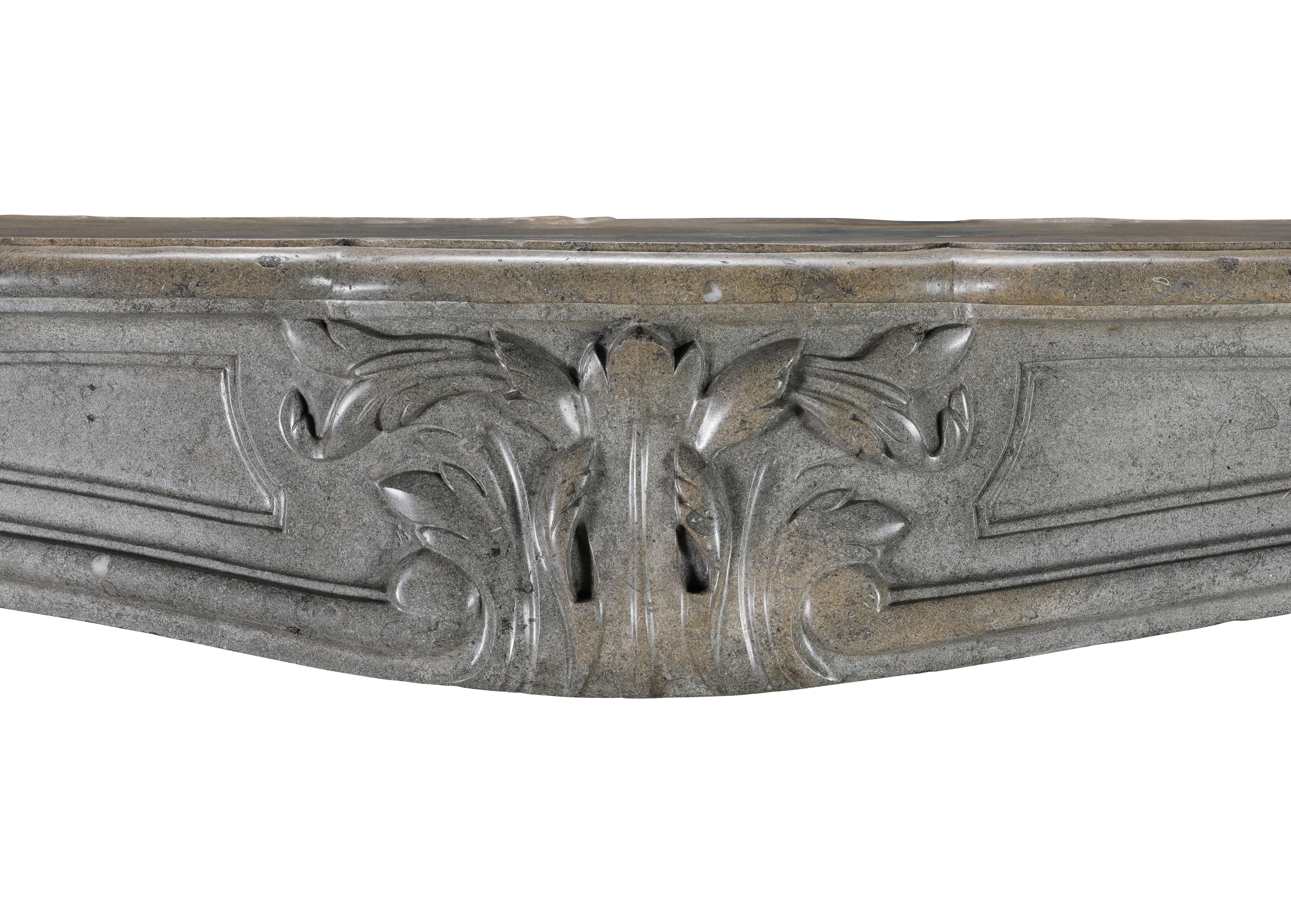French Regency Fireplace Surround in Bleu-Grey Stone  Antique Mantel For Sale 3