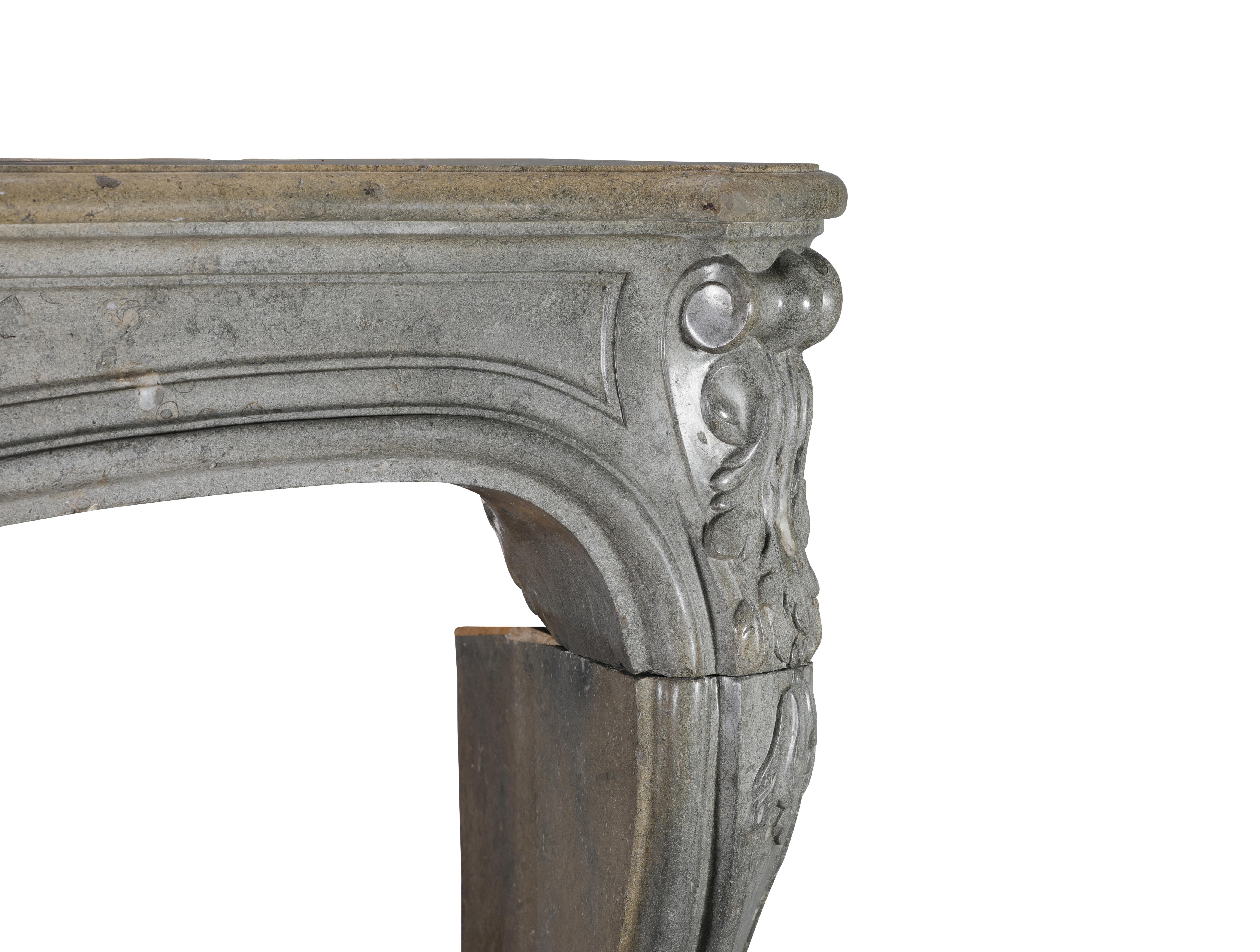 French Regency Fireplace Surround in Bleu-Grey Stone  Antique Mantel For Sale 4
